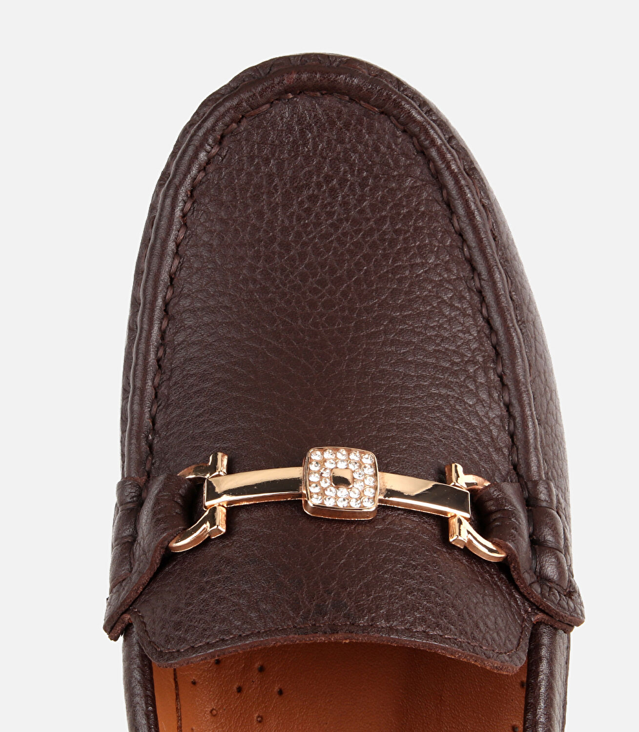 Kadın Deri Kahverengi Gold Toka Detaylı Comfort Günlük Loafer