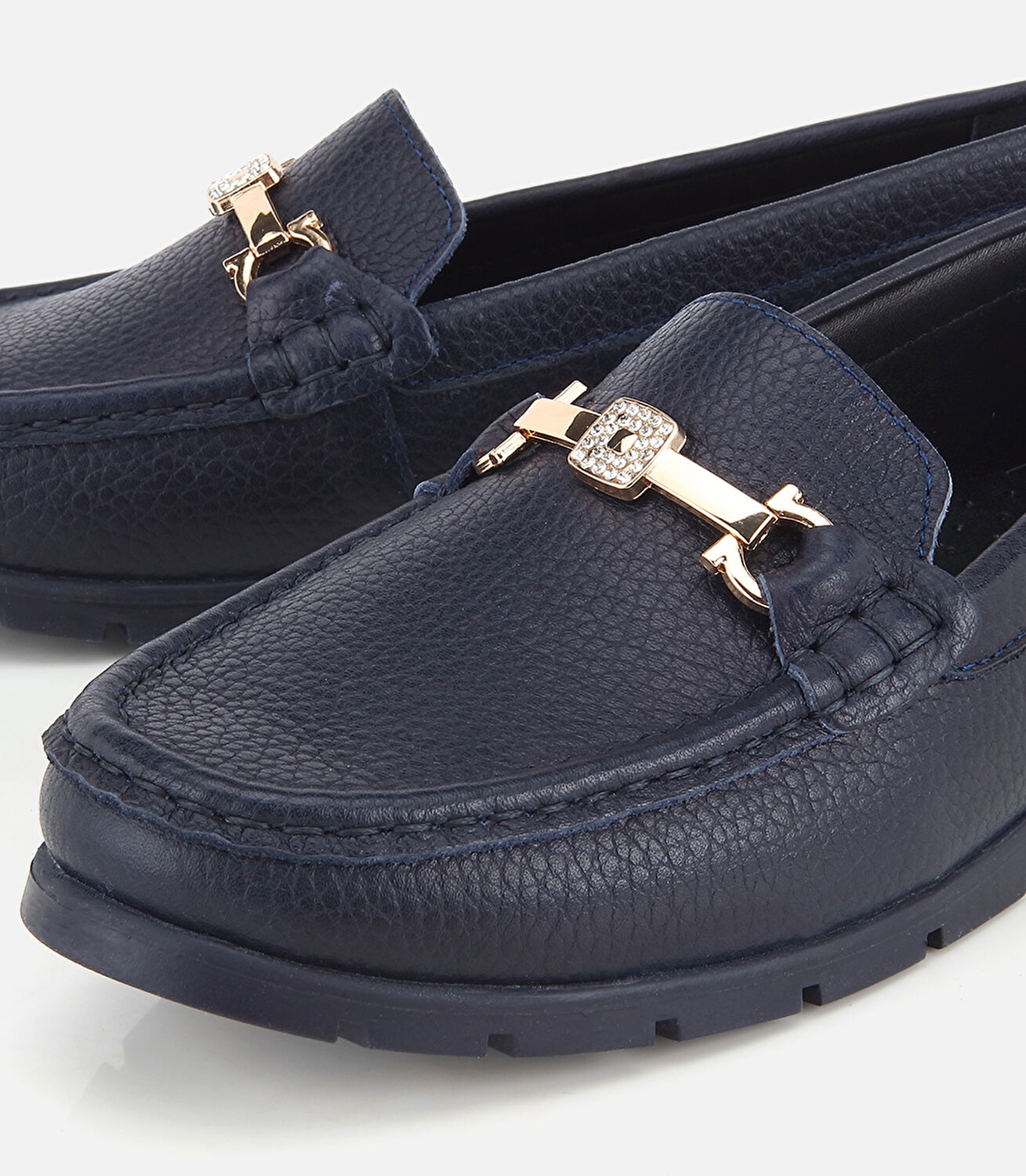 Kadın Deri Lacivert Gold Toka Detaylı Comfort Günlük Loafer