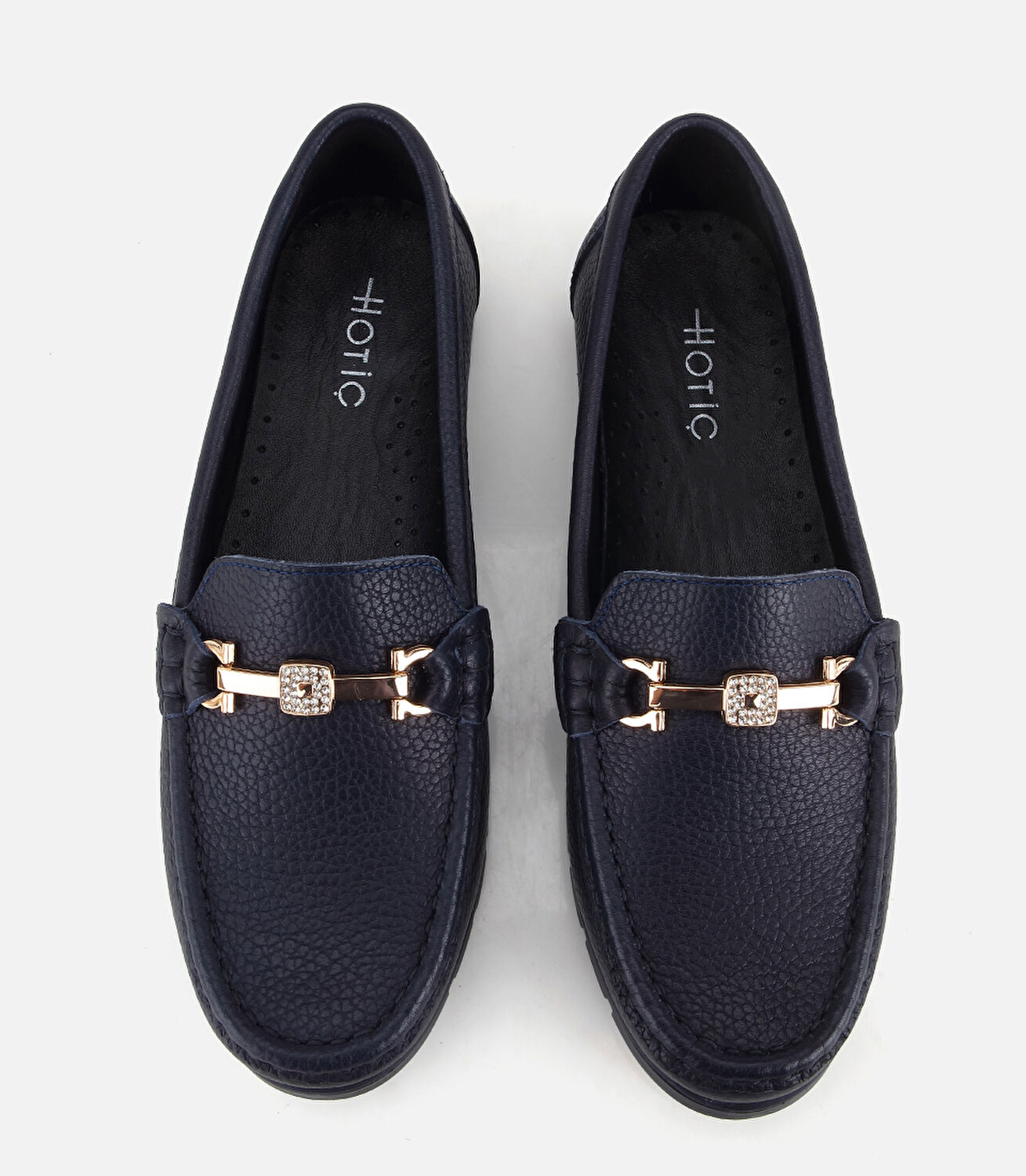 Kadın Deri Lacivert Gold Toka Detaylı Comfort Günlük Loafer