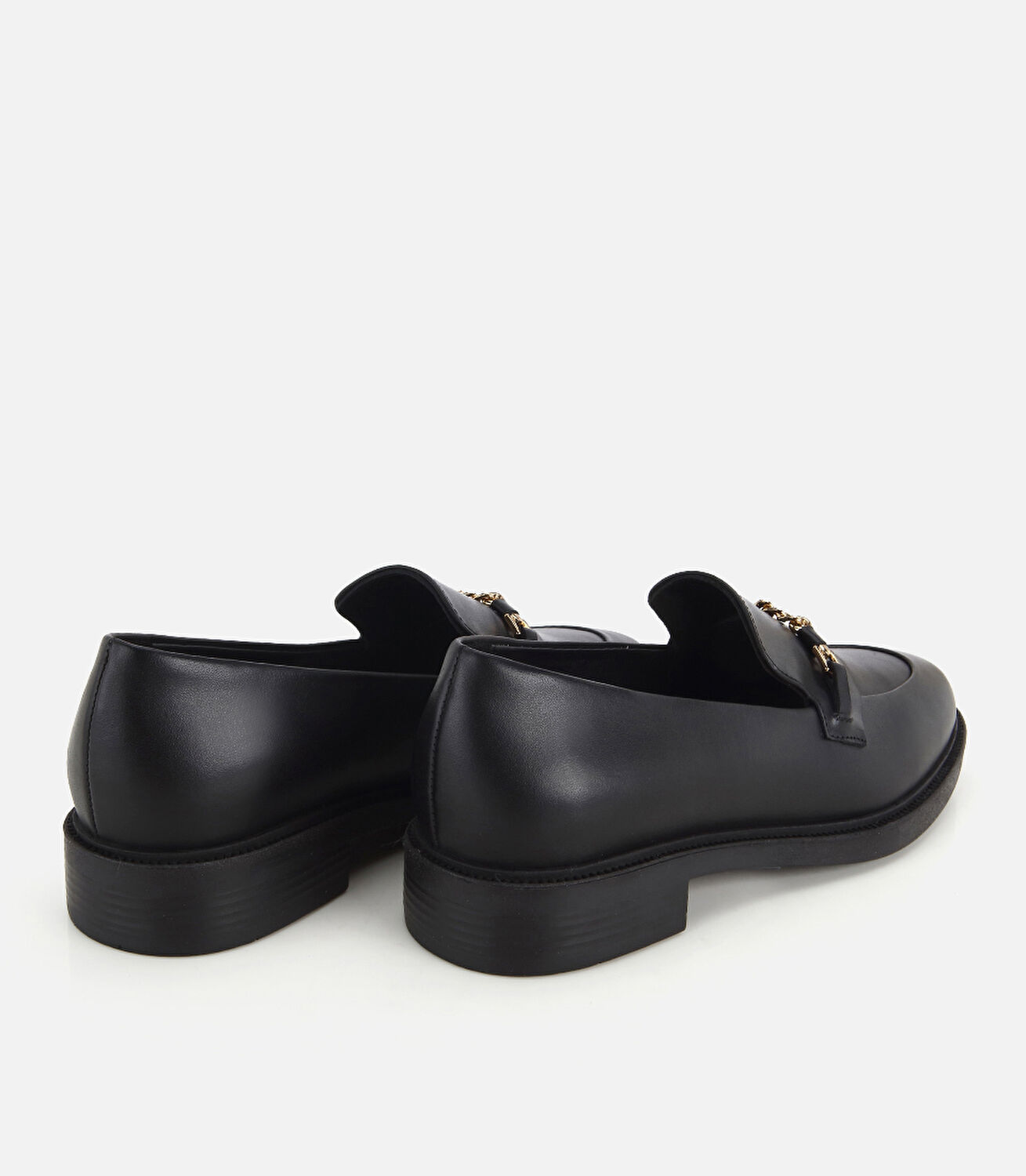 Kadın Deri Siyah Zincir Gold Detaylı Klasik Loafer
