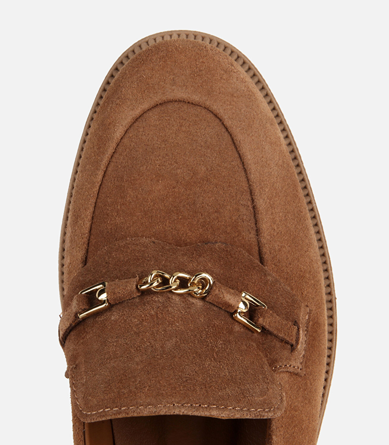 Kadın Süet Deri Taba Gold Zincir Detaylı Günlük Mokasen Loafer