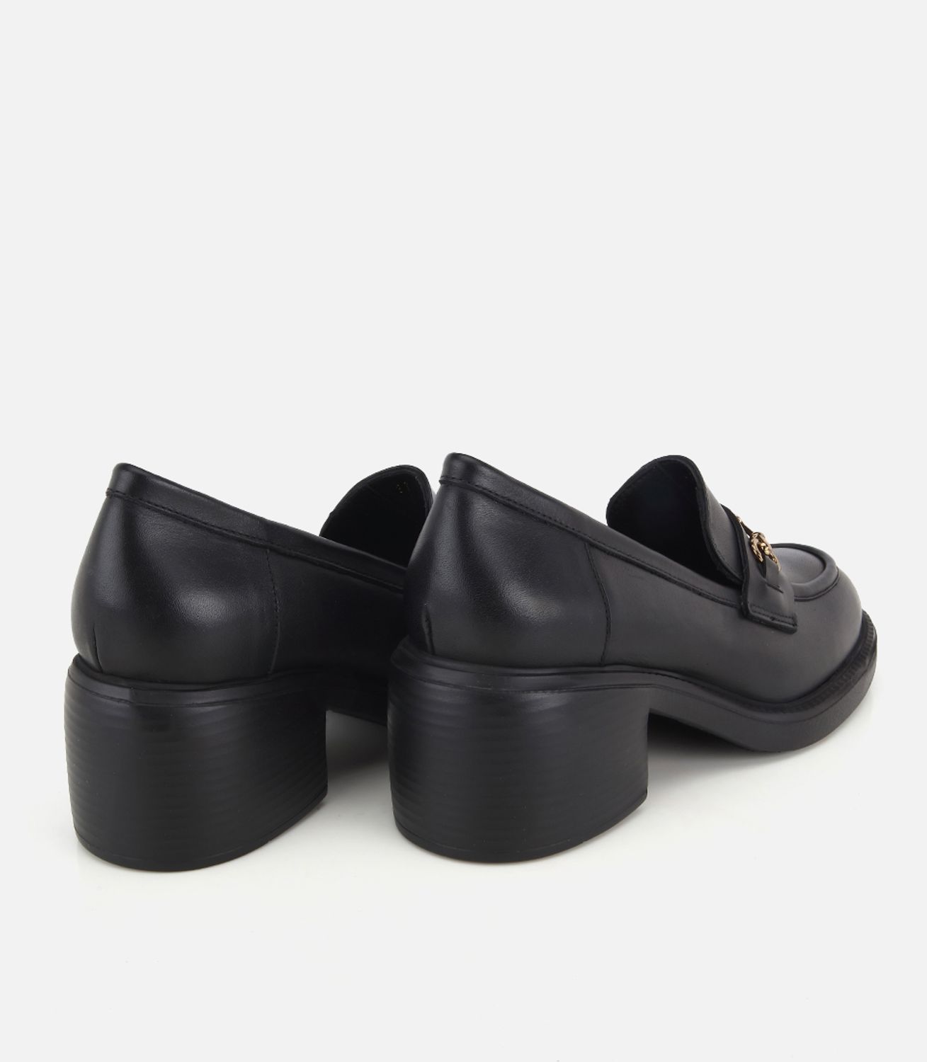 Kadın Deri Siyah Tokalı Klasik Topuklu Loafer