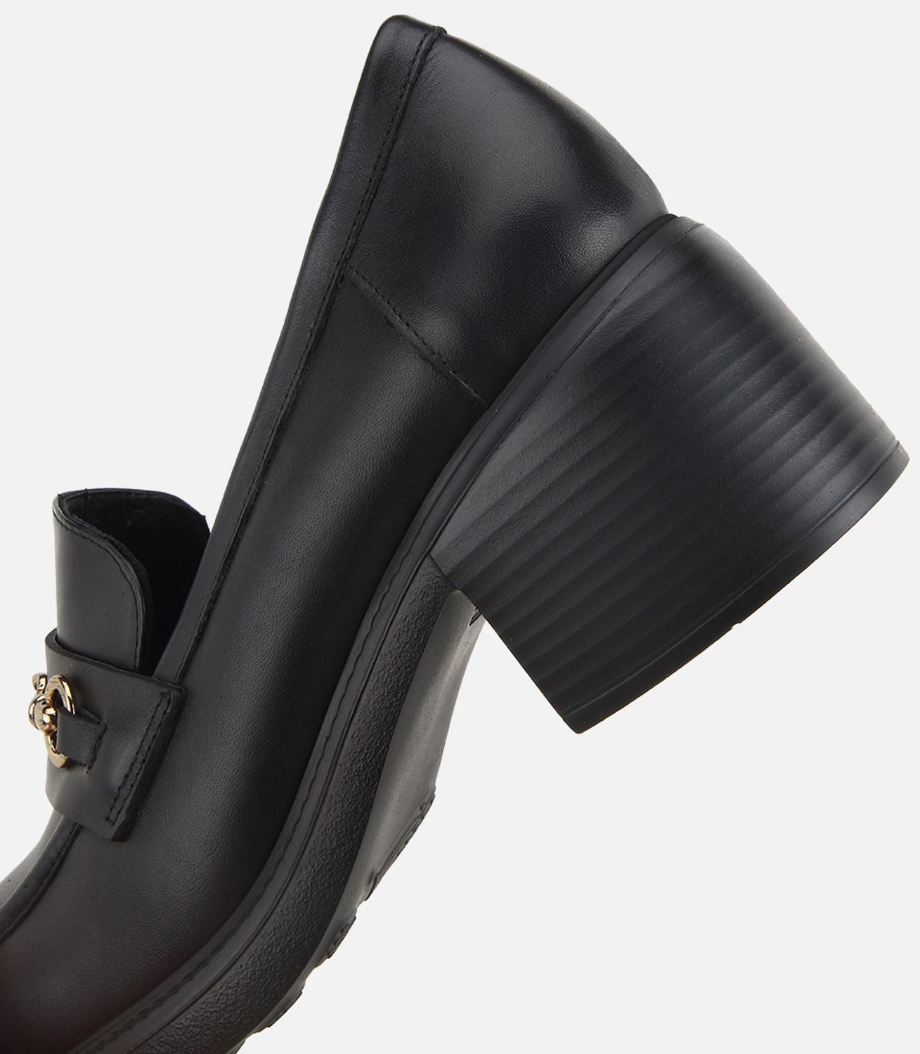 Kadın Deri Siyah Tokalı Klasik Topuklu Loafer