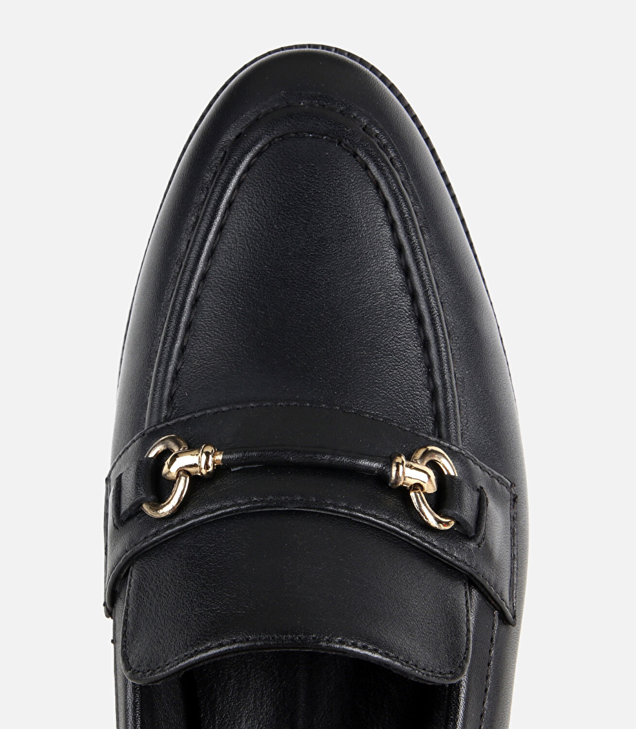 Kadın Deri Siyah Gold Toka Detaylı Klasik Loafer