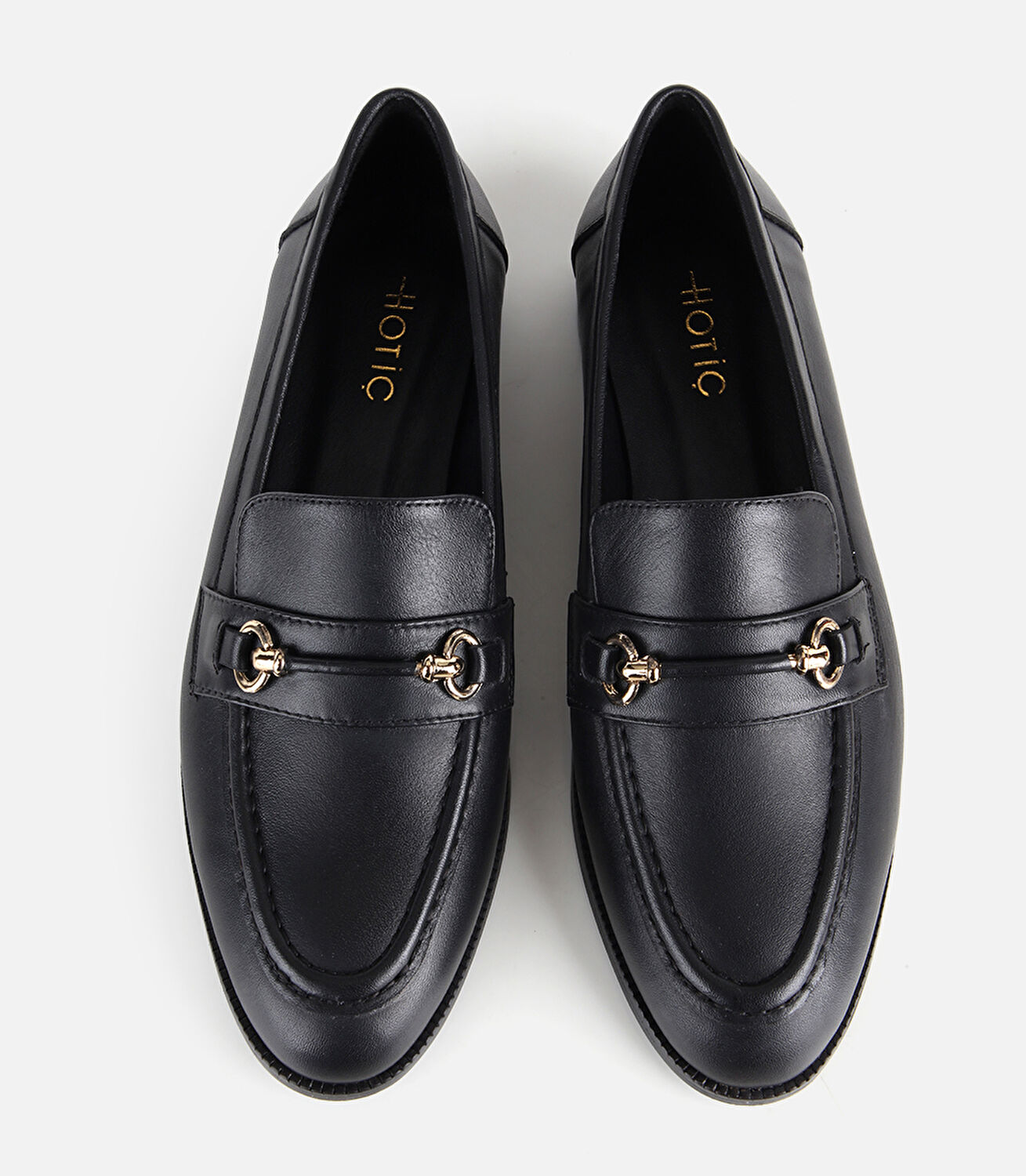 Kadın Deri Siyah Gold Toka Detaylı Klasik Loafer