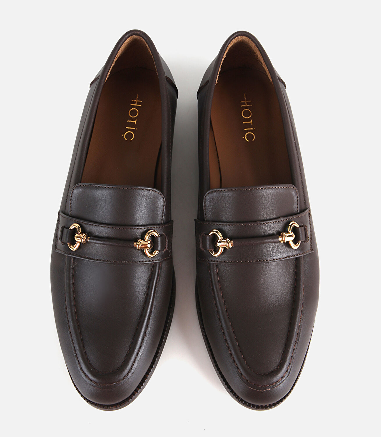 Kadın Deri Siyah Gold Toka Detaylı Klasik Loafer