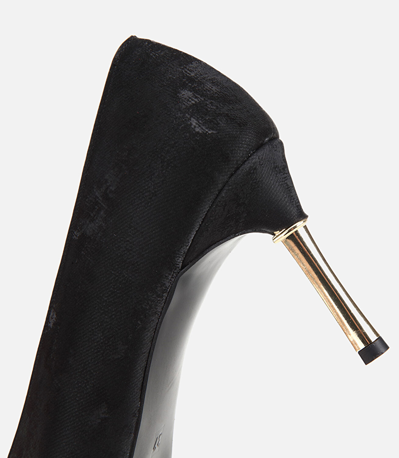 Kadın Süet Siyah Gold Detaylı İnce Topuklu Stiletto