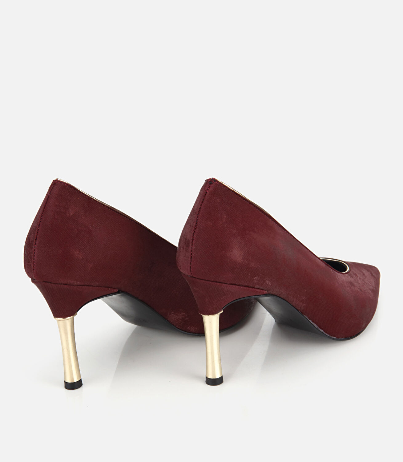 Kadın Süet Bordo Gold Detaylı İnce Topuklu Stiletto