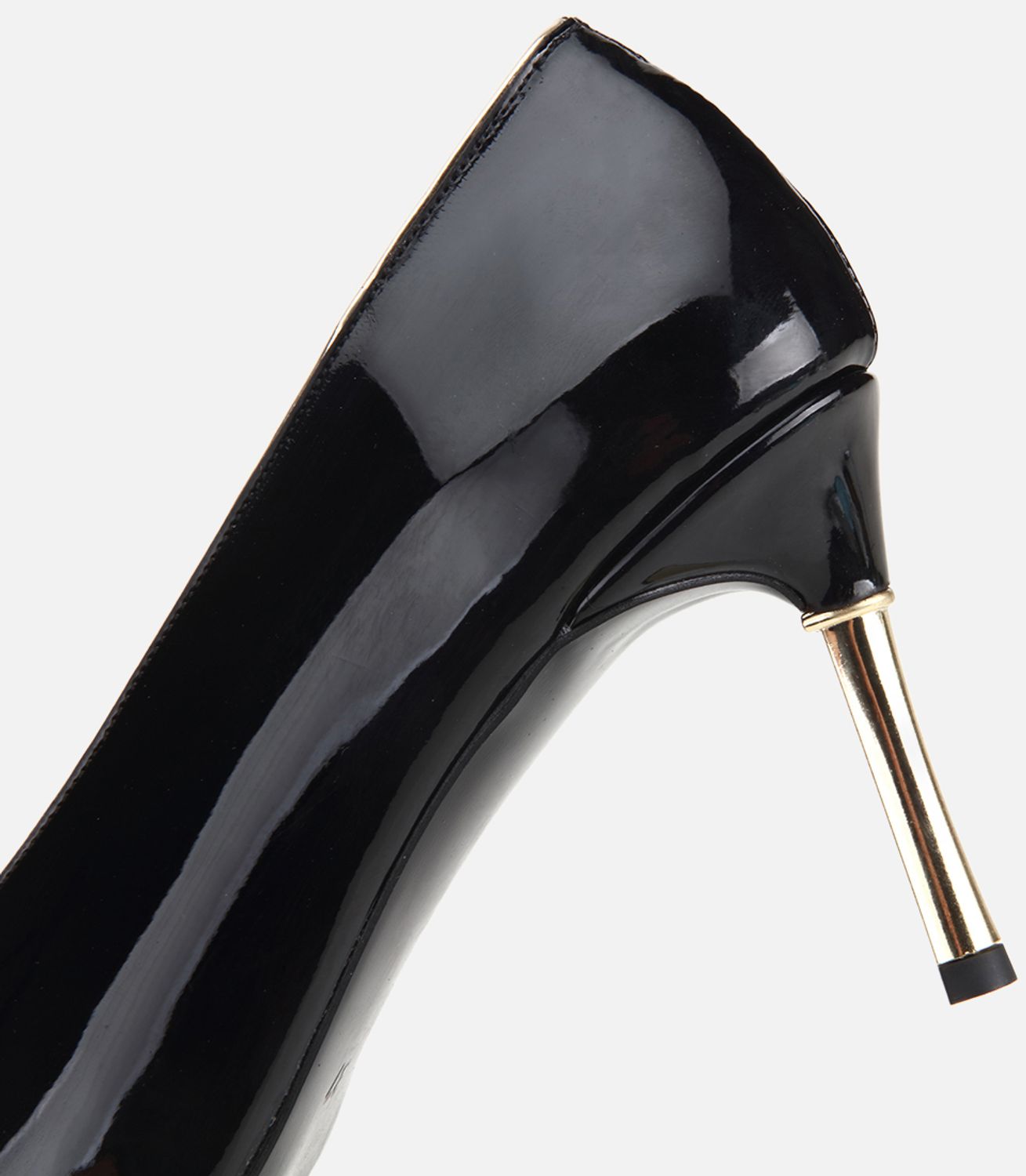 Kadın Rugan Siyah Gold Topuk Detaylı İnce Topuklu Stiletto