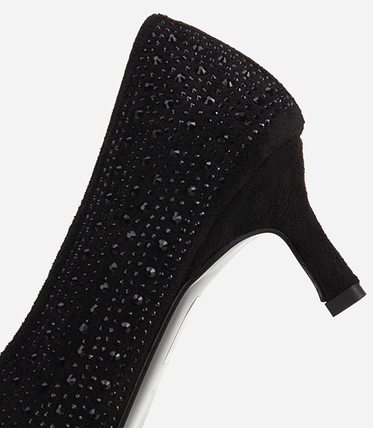 Kadın Süet Siyah Taş Detaylı İnce Topuklu Stiletto