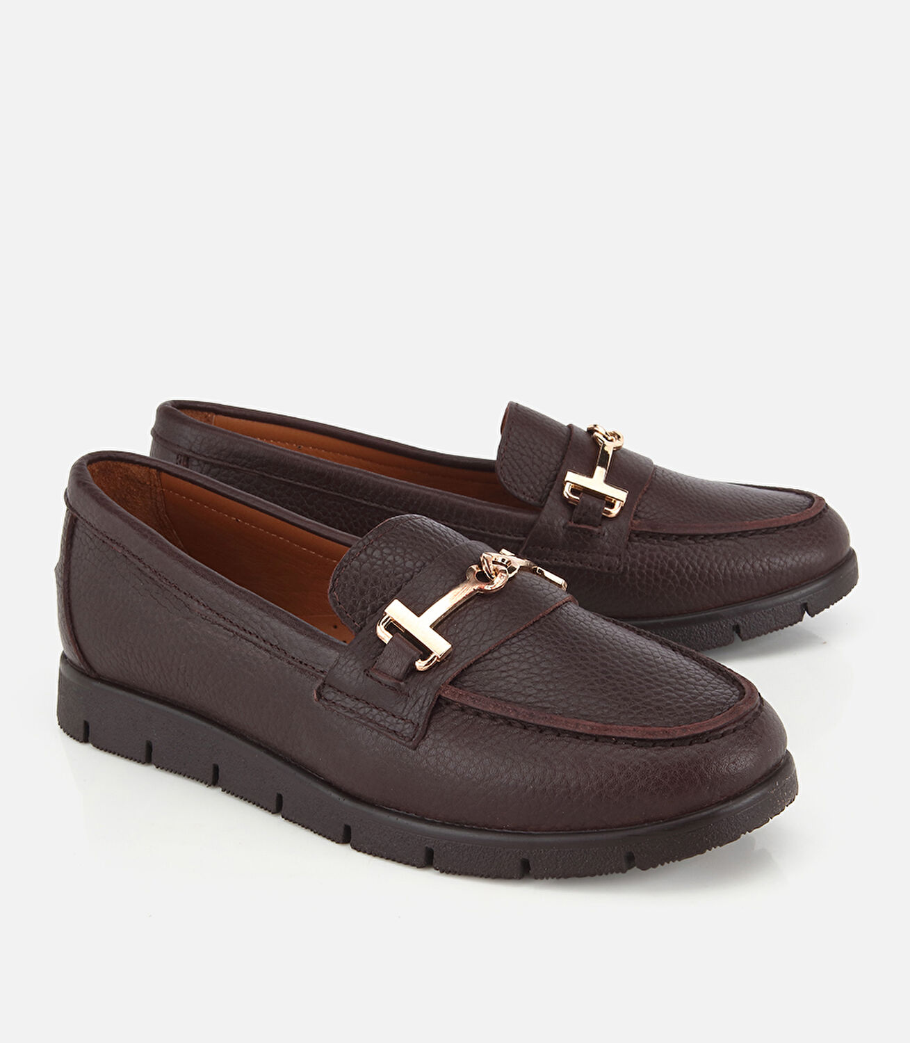 Kadın Deri Kahverengi Zincir Detaylı Comfort Günlük Loafer