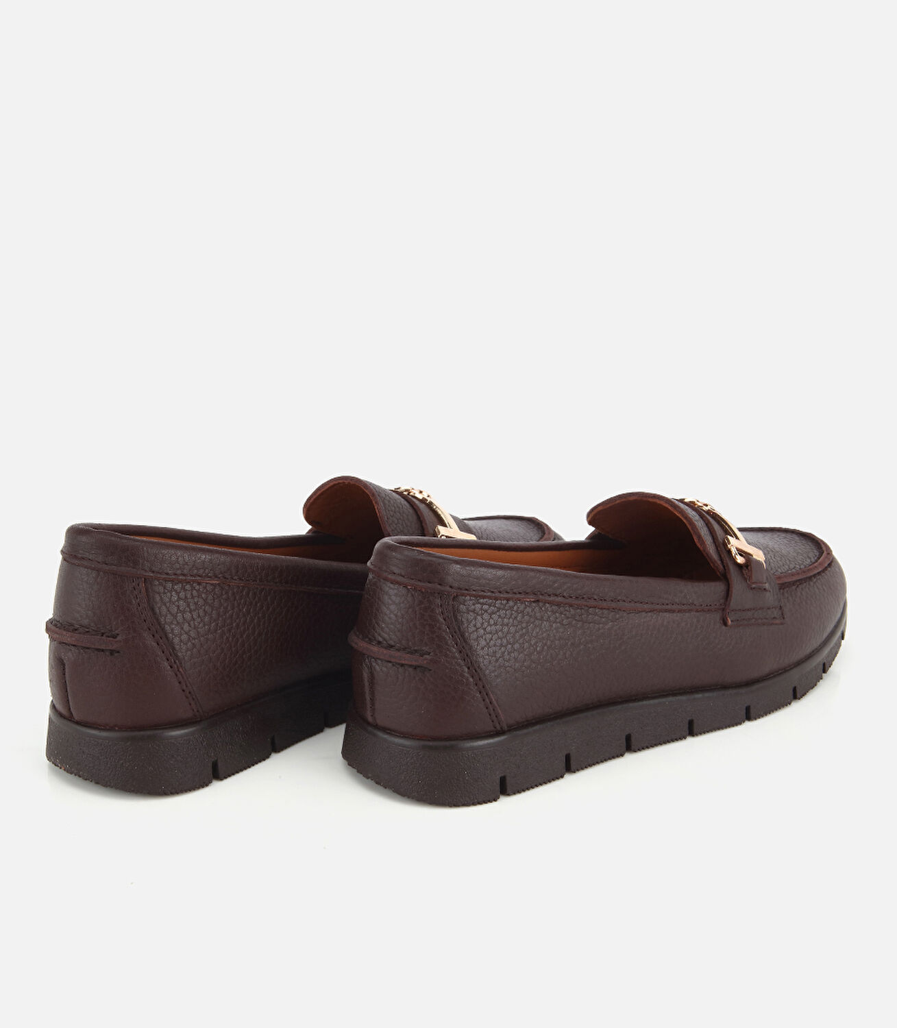 Kadın Deri Kahverengi Zincir Detaylı Comfort Günlük Loafer