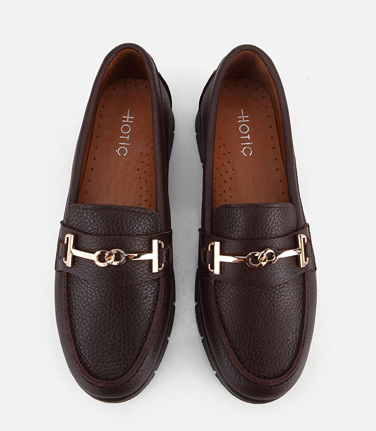 Kadın Deri Kahverengi Zincir Detaylı Comfort Günlük Loafer