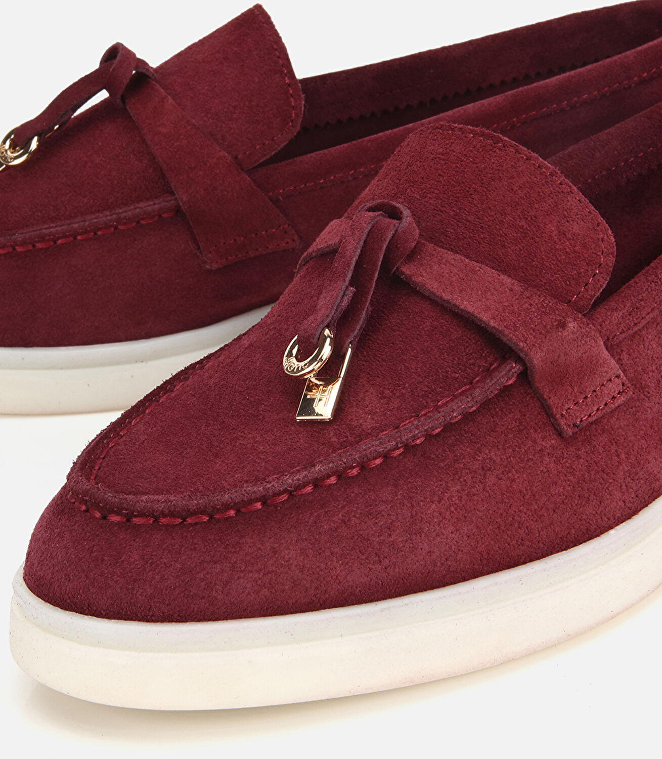 Kadın Süet Deri Bordo Aksesuar Detaylı Günlük Loafer