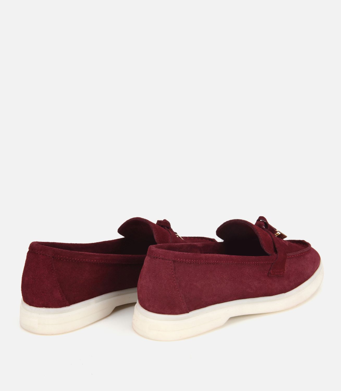Kadın Süet Deri Bordo Aksesuar Detaylı Günlük Loafer