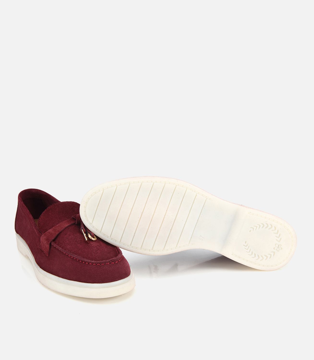 Kadın Süet Deri Bordo Aksesuar Detaylı Günlük Loafer