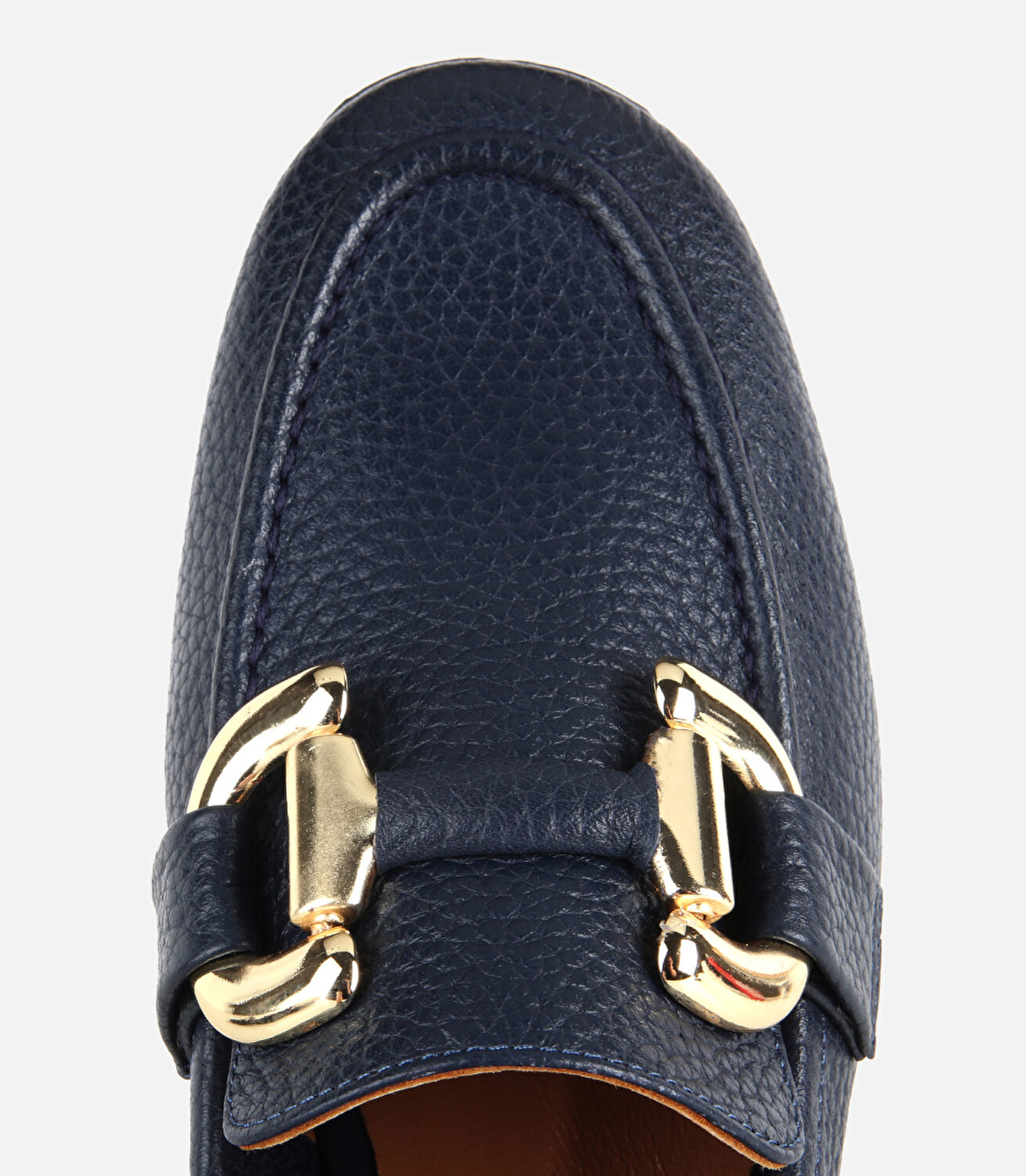 Kadın Deri Lacivert Gold Toka Detaylı Yumuşak Dokulu Topuklu Klasik Loafer