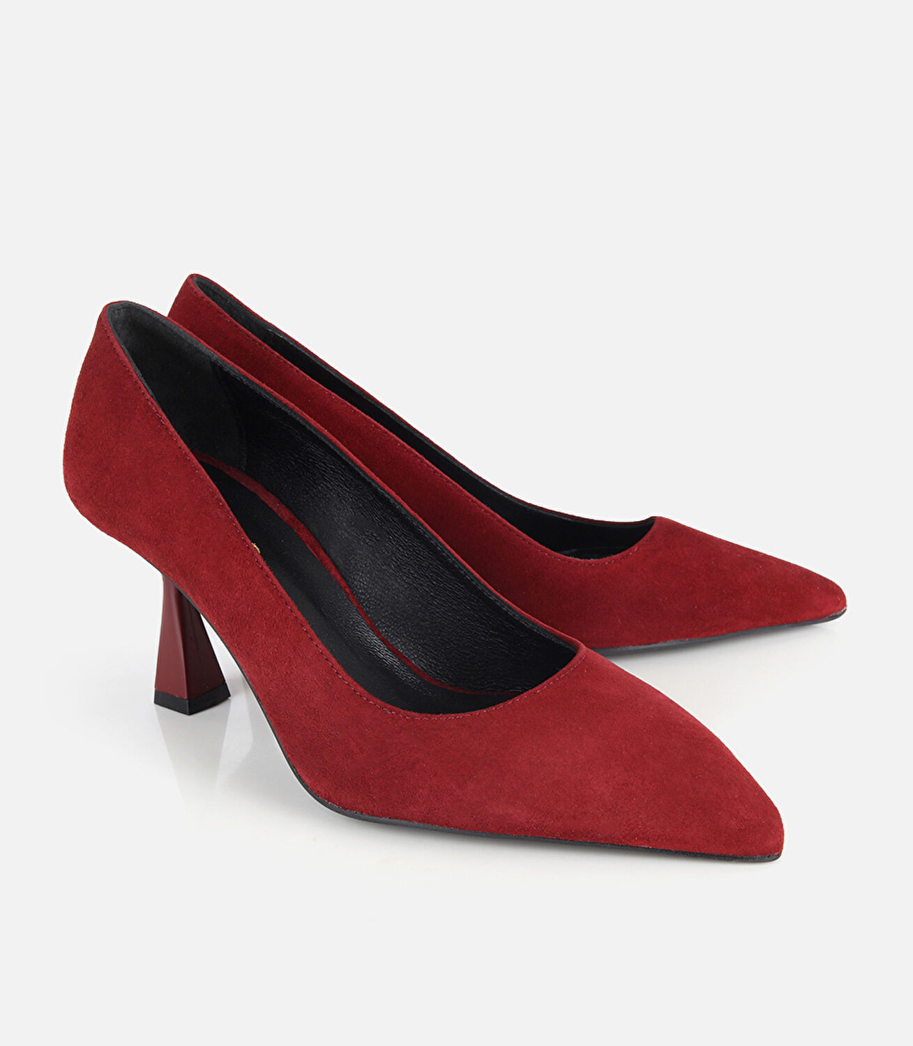 Kadın Süet Deri Bordo Klasik İnce Topuklu Stiletto
