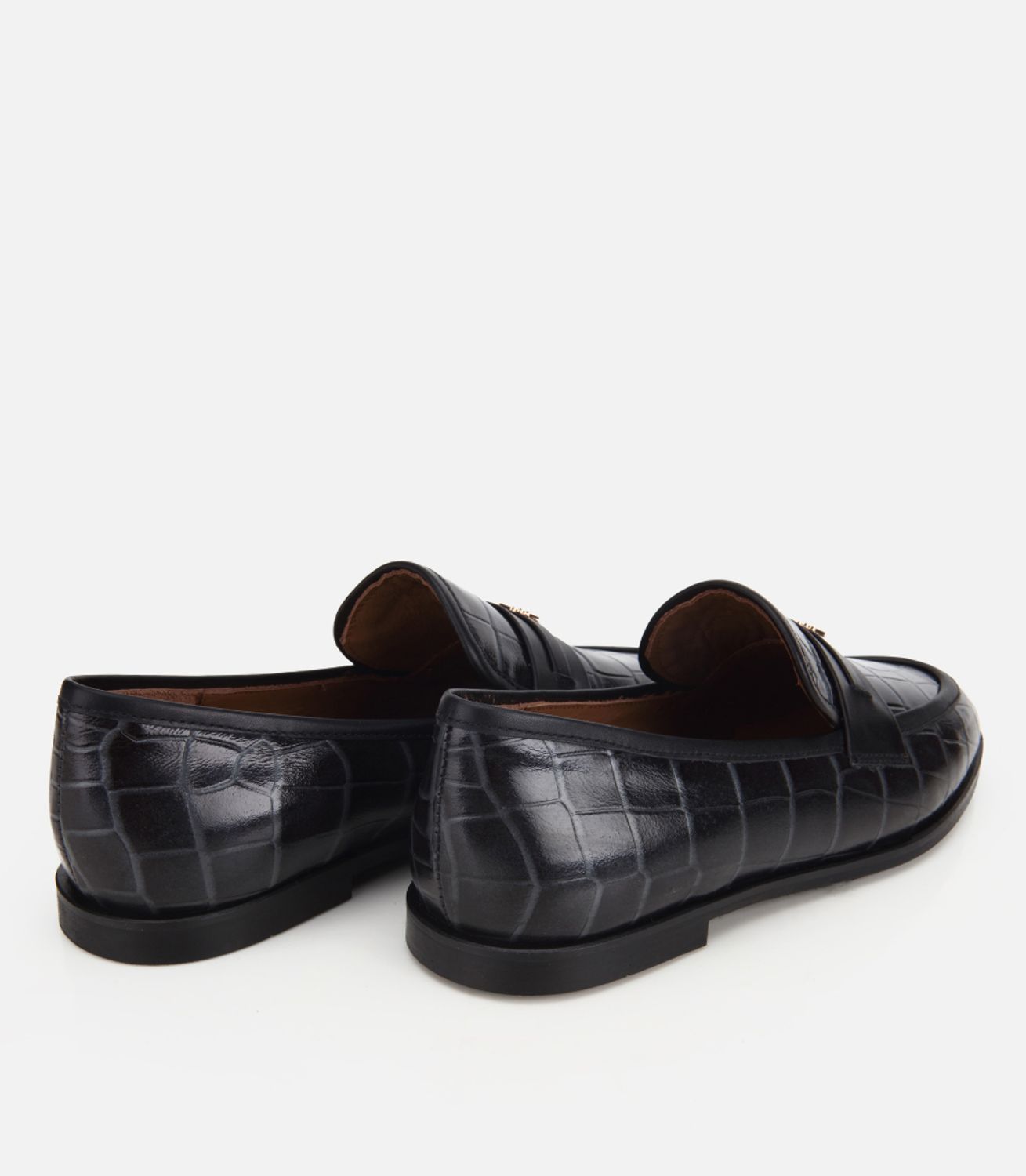 Kadın Deri Siyah Kroko Detaylı Klasik Loafer