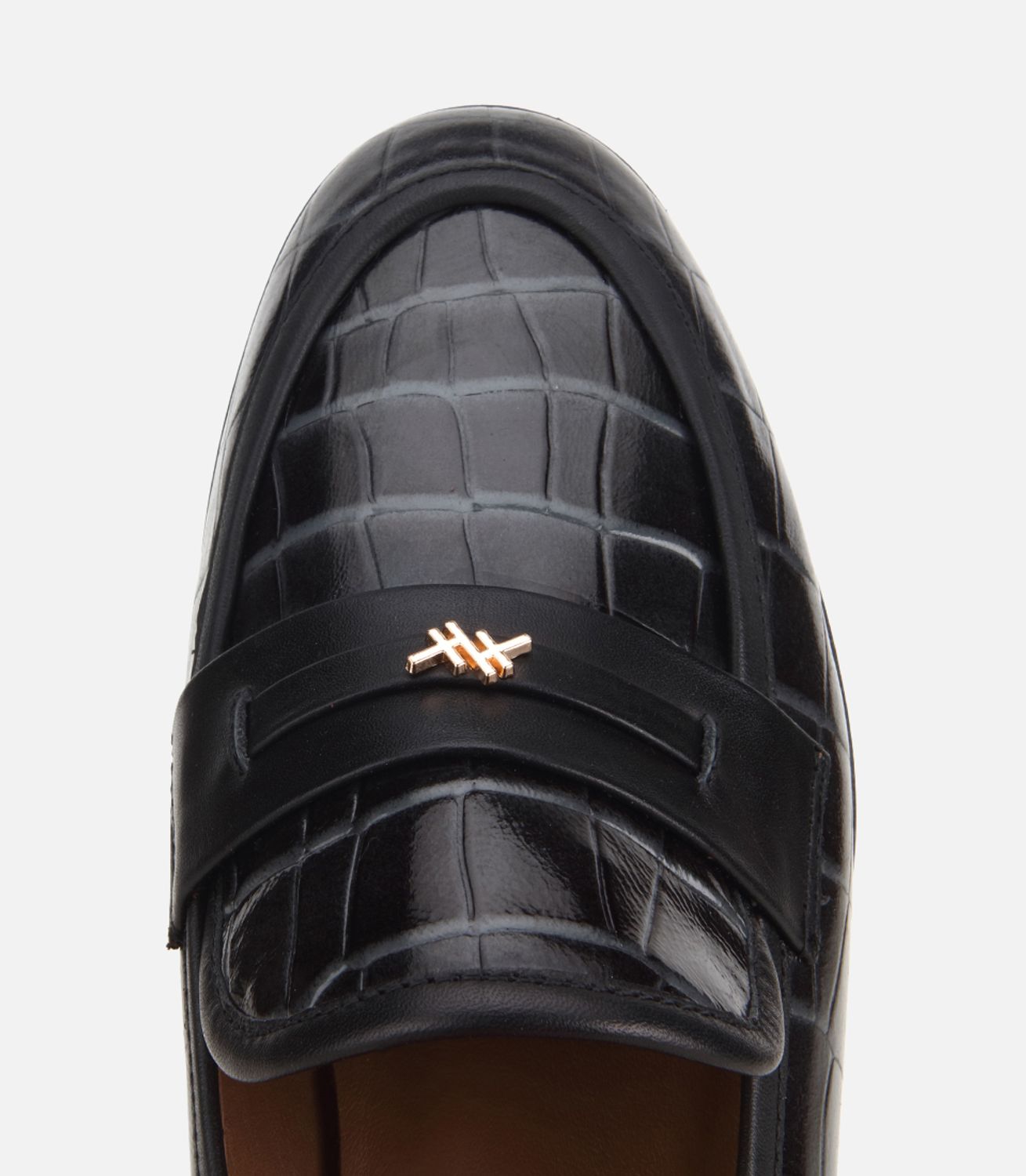 Kadın Deri Siyah Kroko Detaylı Klasik Loafer