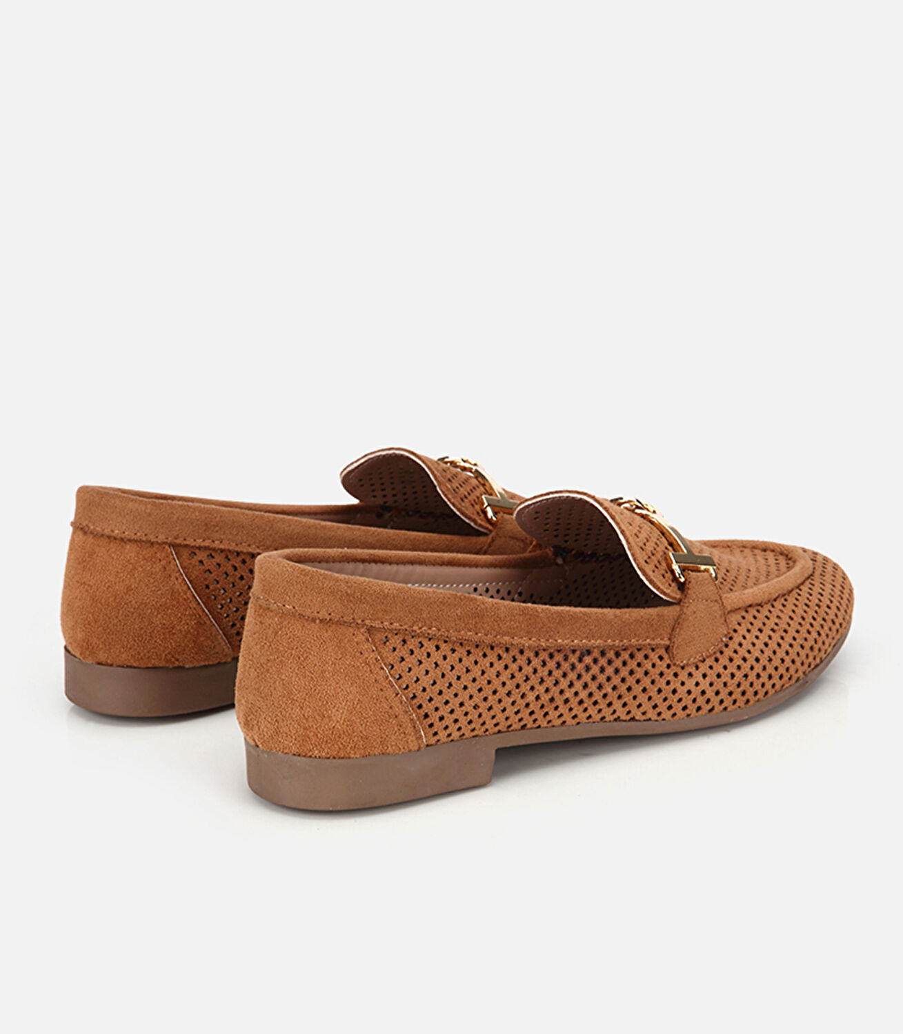 Kadın Taba Süet Tokalı Zımba Detaylı Loafer