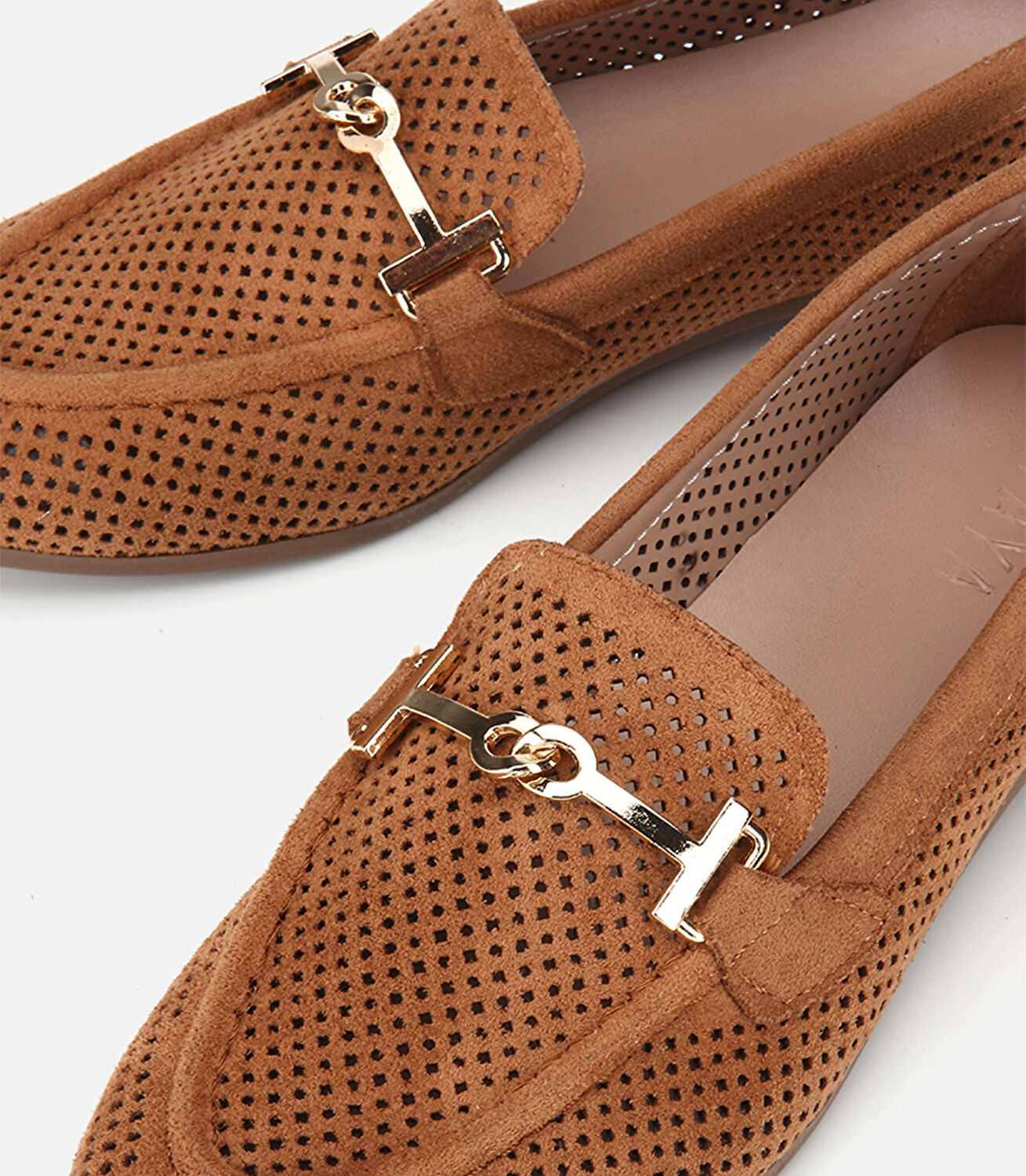 Kadın Taba Süet Tokalı Zımba Detaylı Loafer