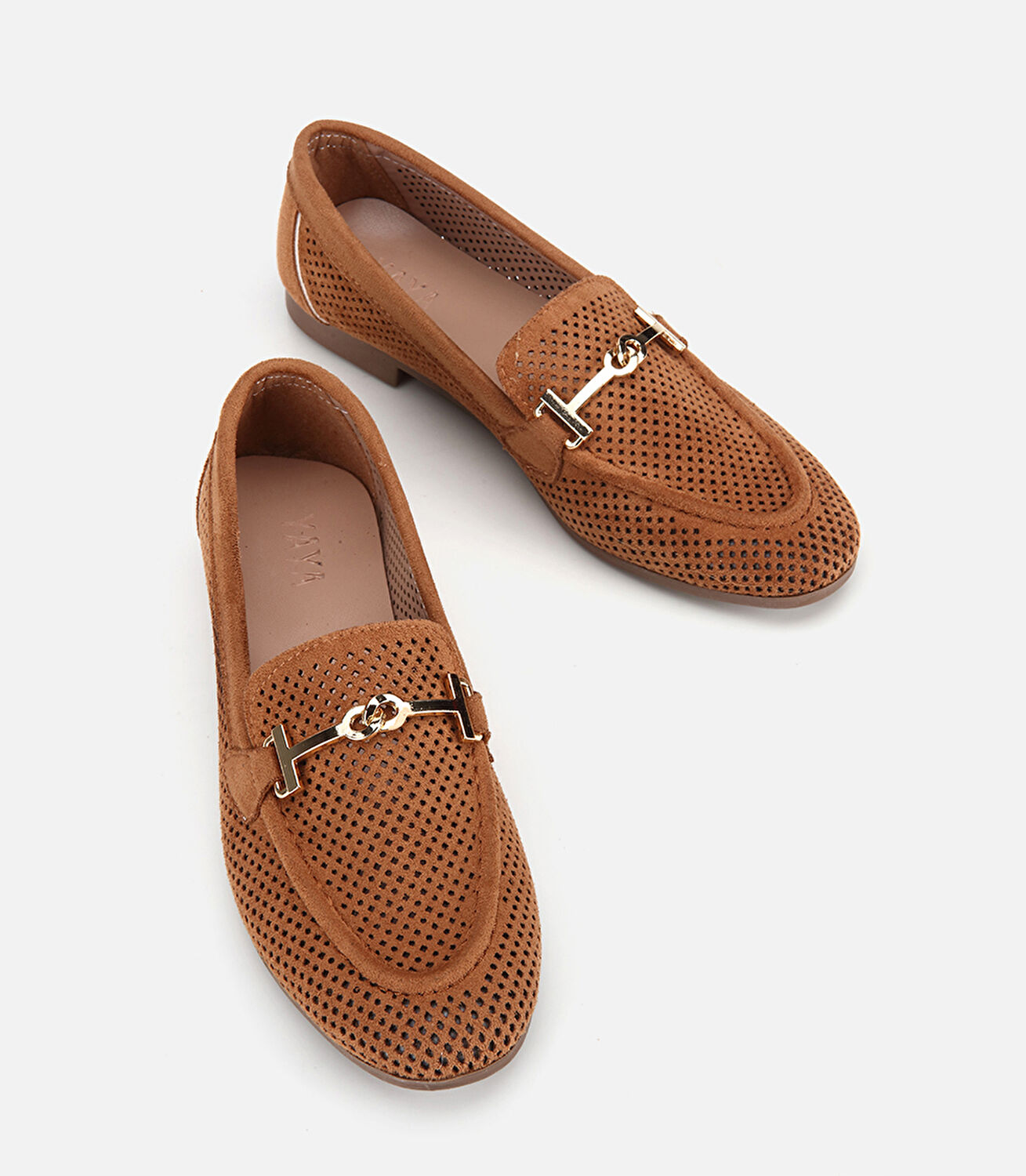 Kadın Taba Süet Tokalı Zımba Detaylı Loafer