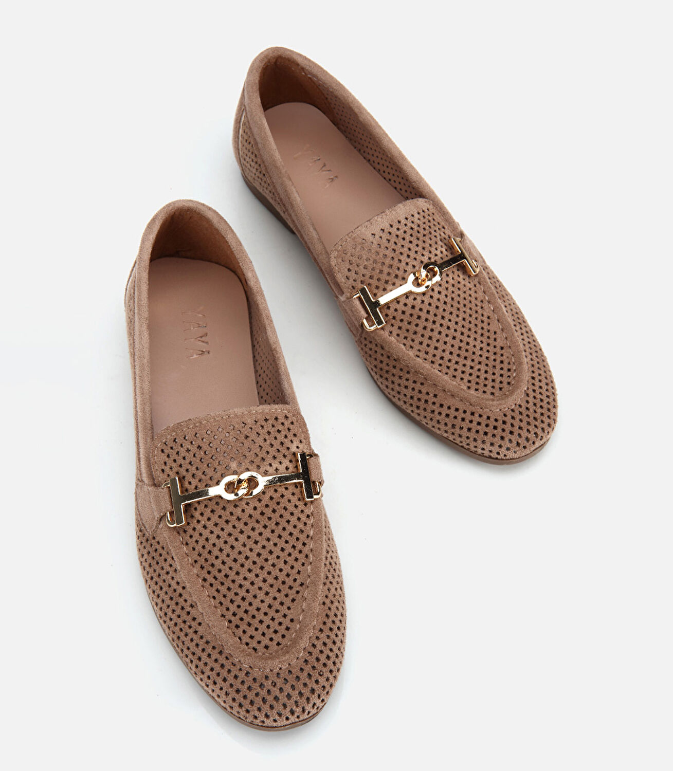 Kadın Vizon Süet Tokalı Zımba Detaylı Loafer