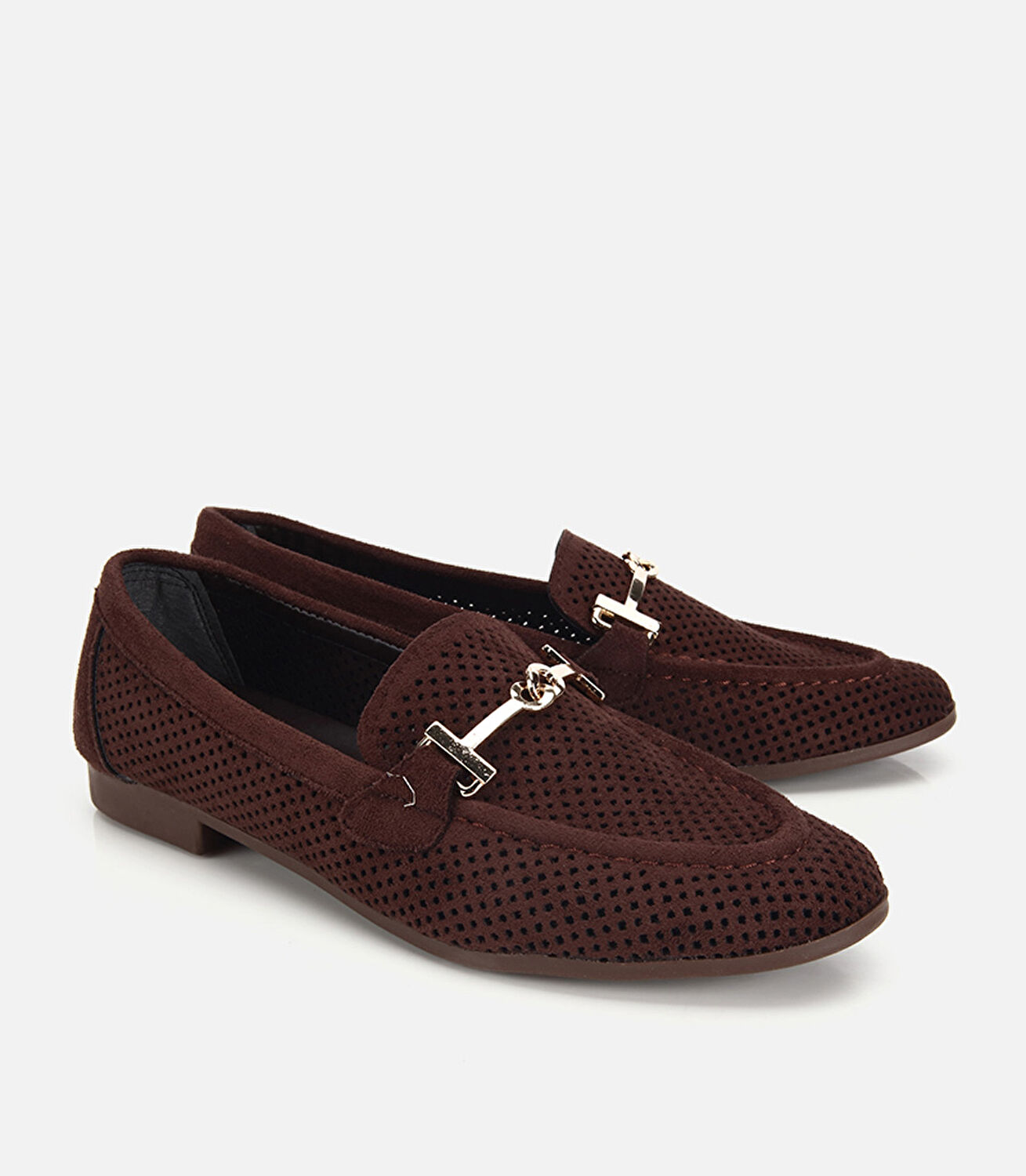 Kadın Kahverengi Süet Tokalı Zımba Detaylı Loafer