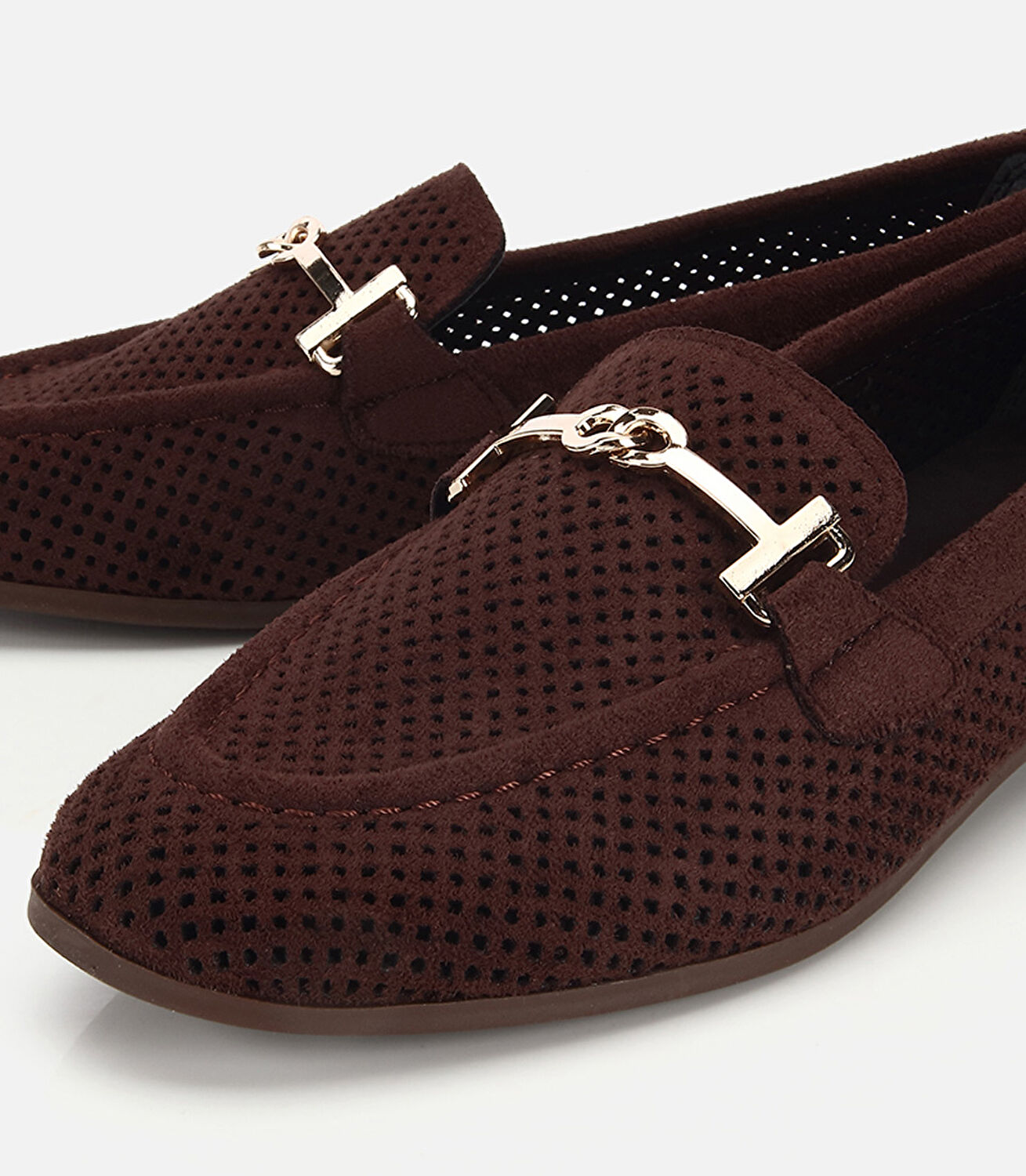 Kadın Kahverengi Süet Tokalı Zımba Detaylı Loafer