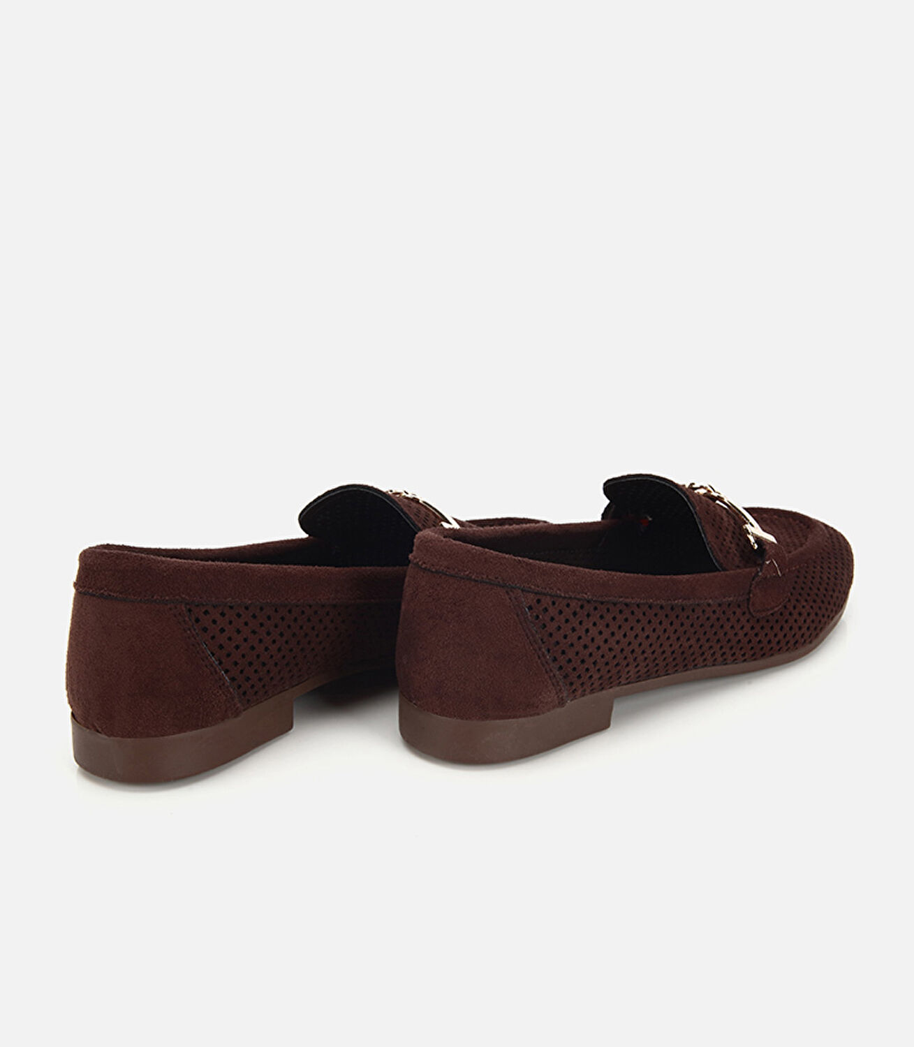 Kadın Kahverengi Süet Tokalı Zımba Detaylı Loafer
