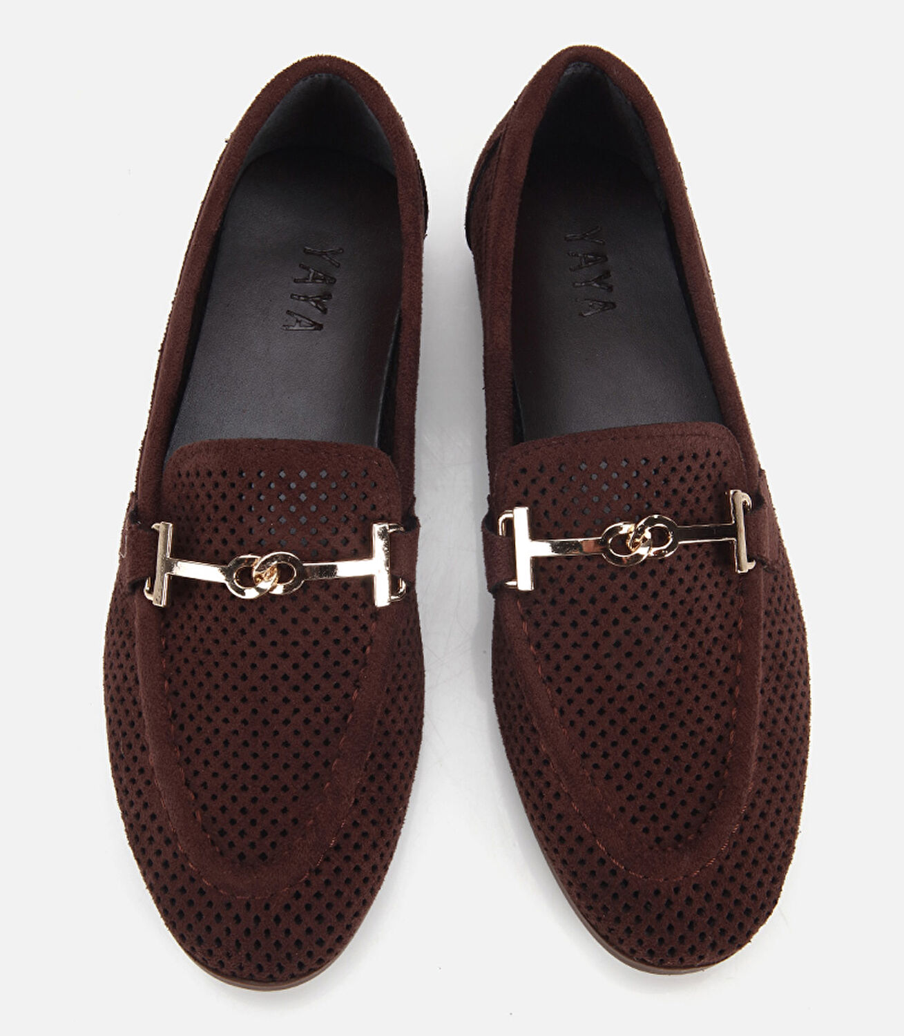 Kadın Kahverengi Süet Tokalı Zımba Detaylı Loafer
