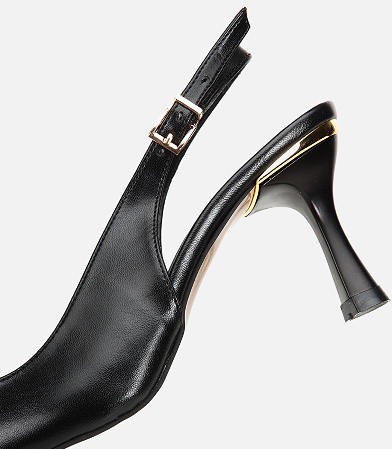 Kadın Siyah Sivri Burunlu Tokalı İnce Topuklu Arkası Açık Stiletto