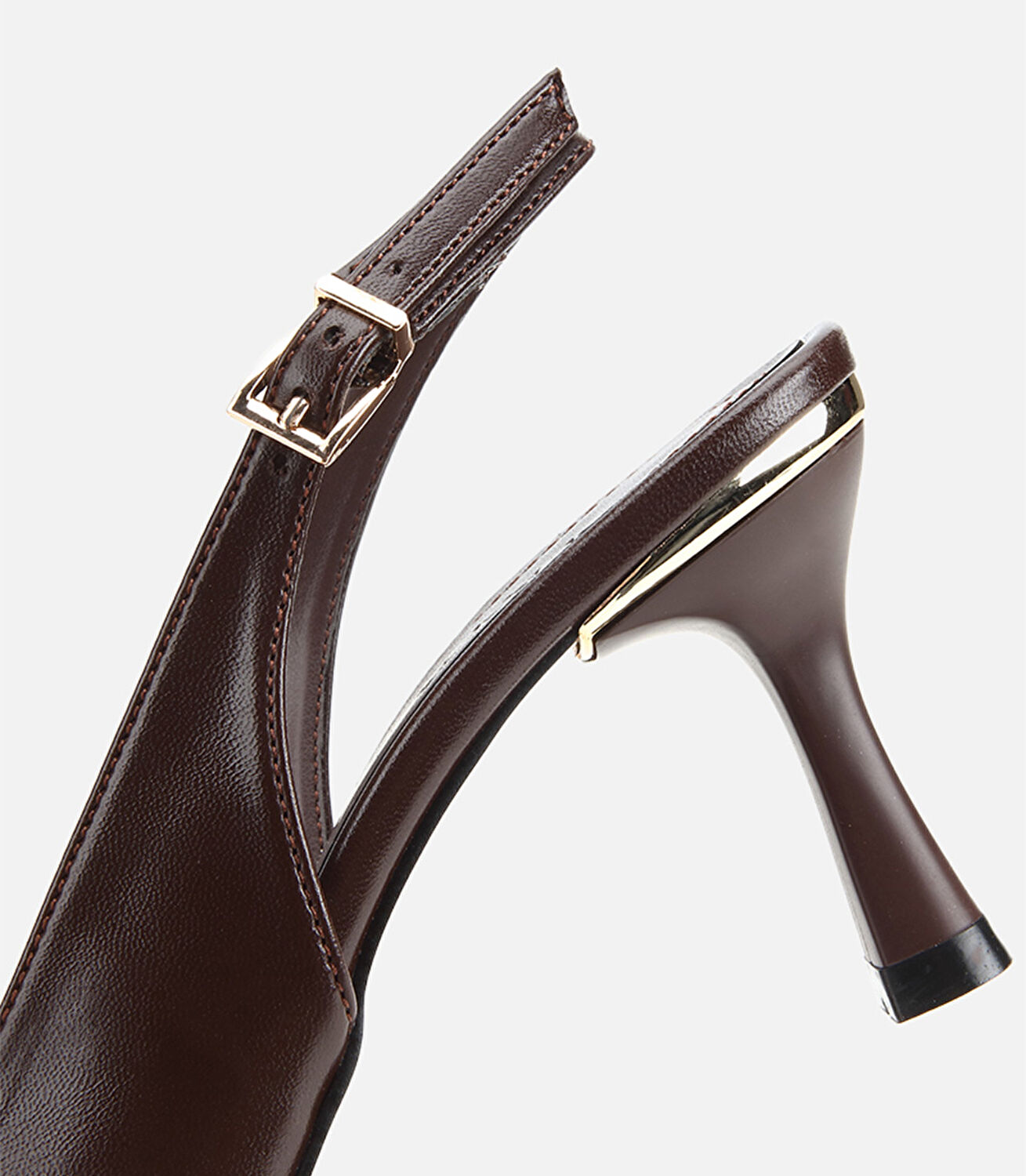 Kadın Kahverengi Sivri Burunlu Tokalı İnce Topuklu Arkası Açık Stiletto