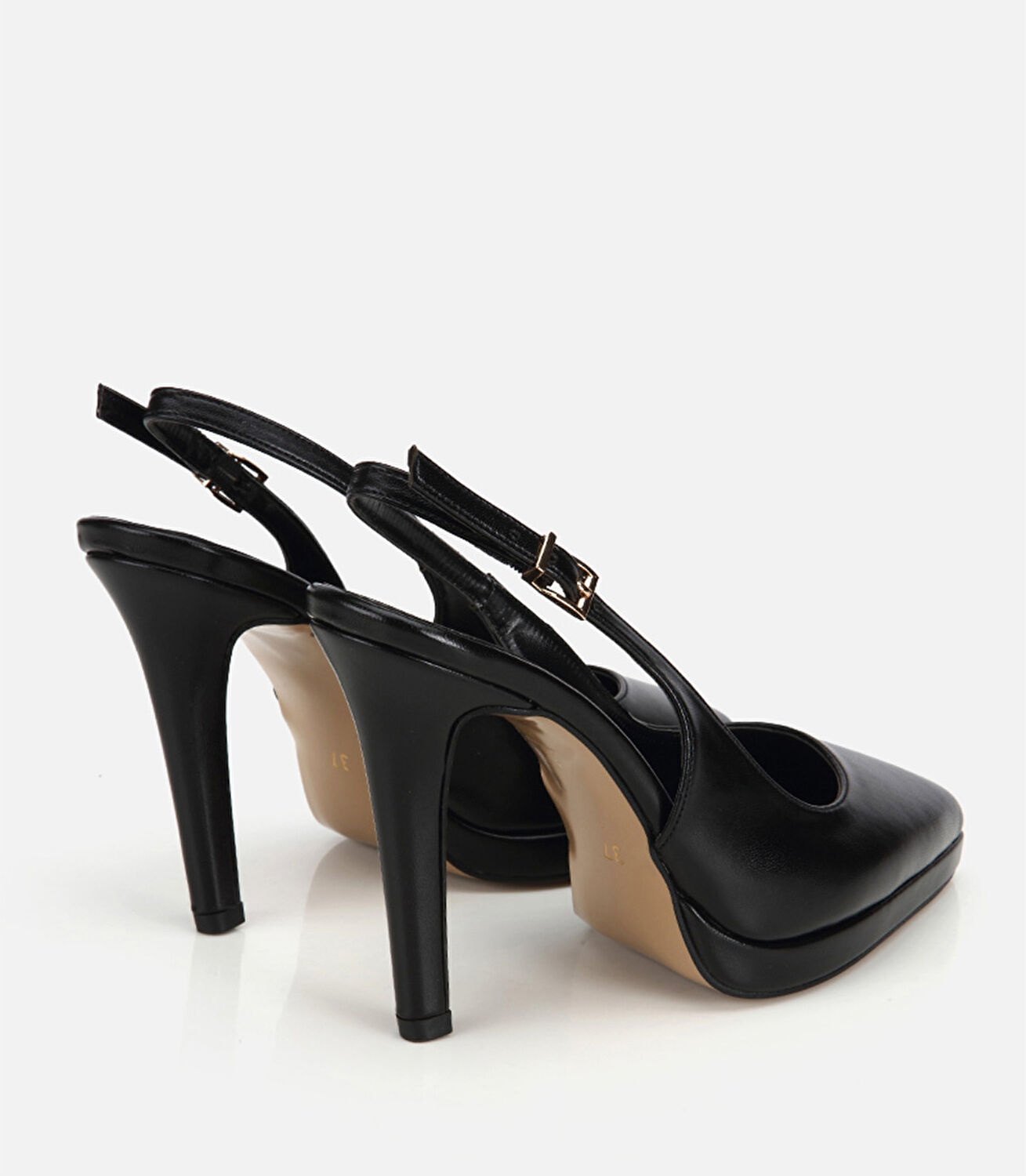 Kadın Siyah Sivri Burunlu Platformlu Yüksek Topuklu Arkası Açık Stiletto