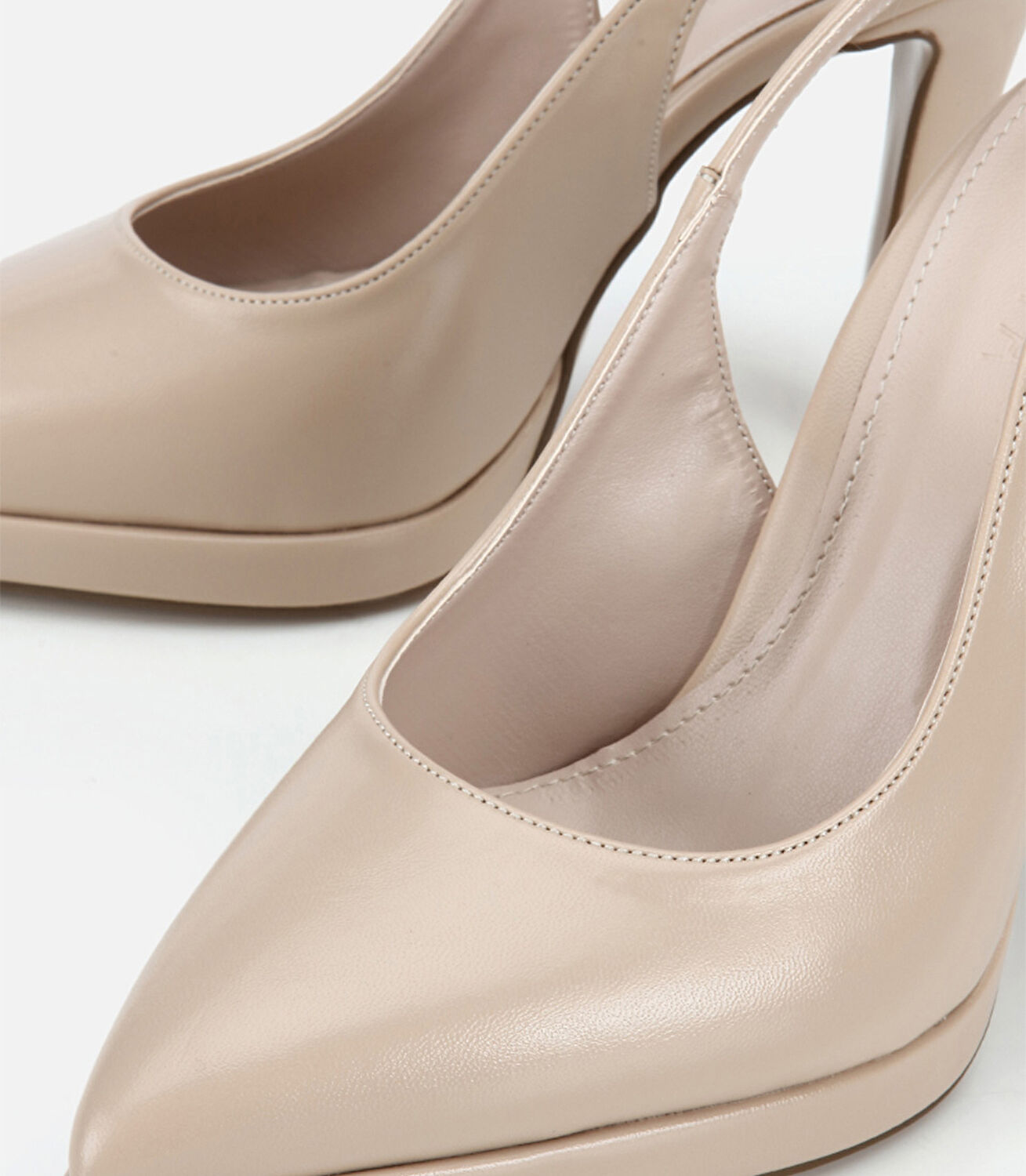 Kadın Bej Sivri Burunlu Platformlu Yüksek Topuklu Arkası Açık Stiletto