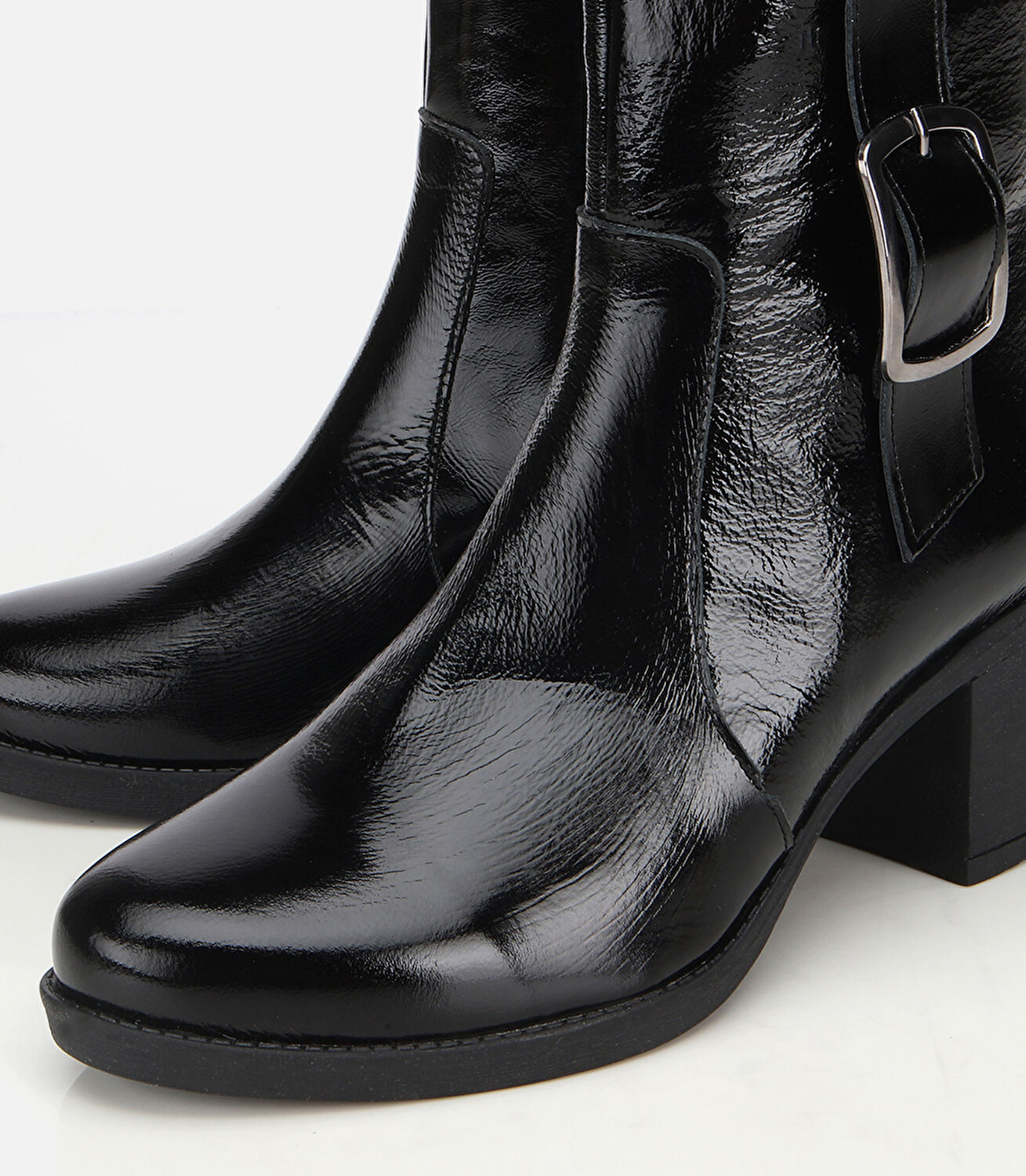 Kadın Rugan Deri Siyah Topuklu Bot