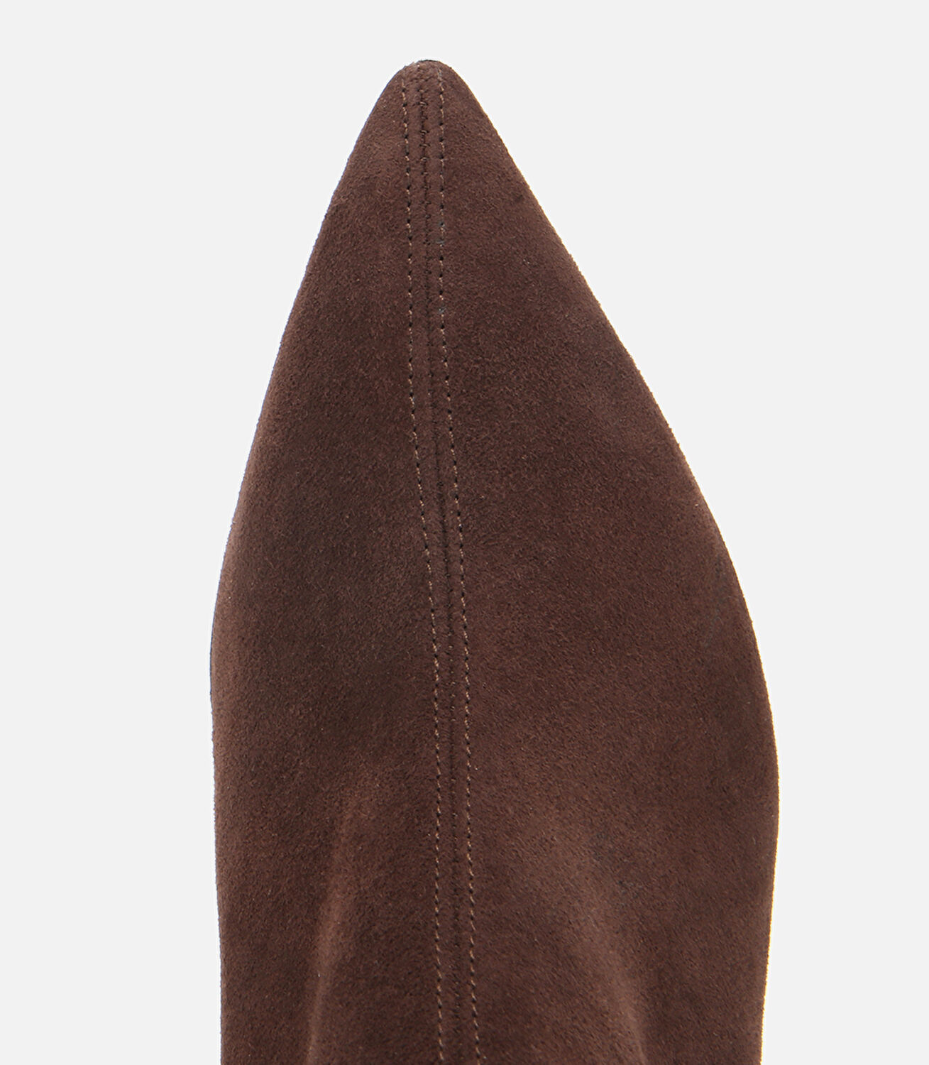 Kadın Süet Deri Kahverengi Dikiş Detaylı Sivri  Kısa Topuklu Bot