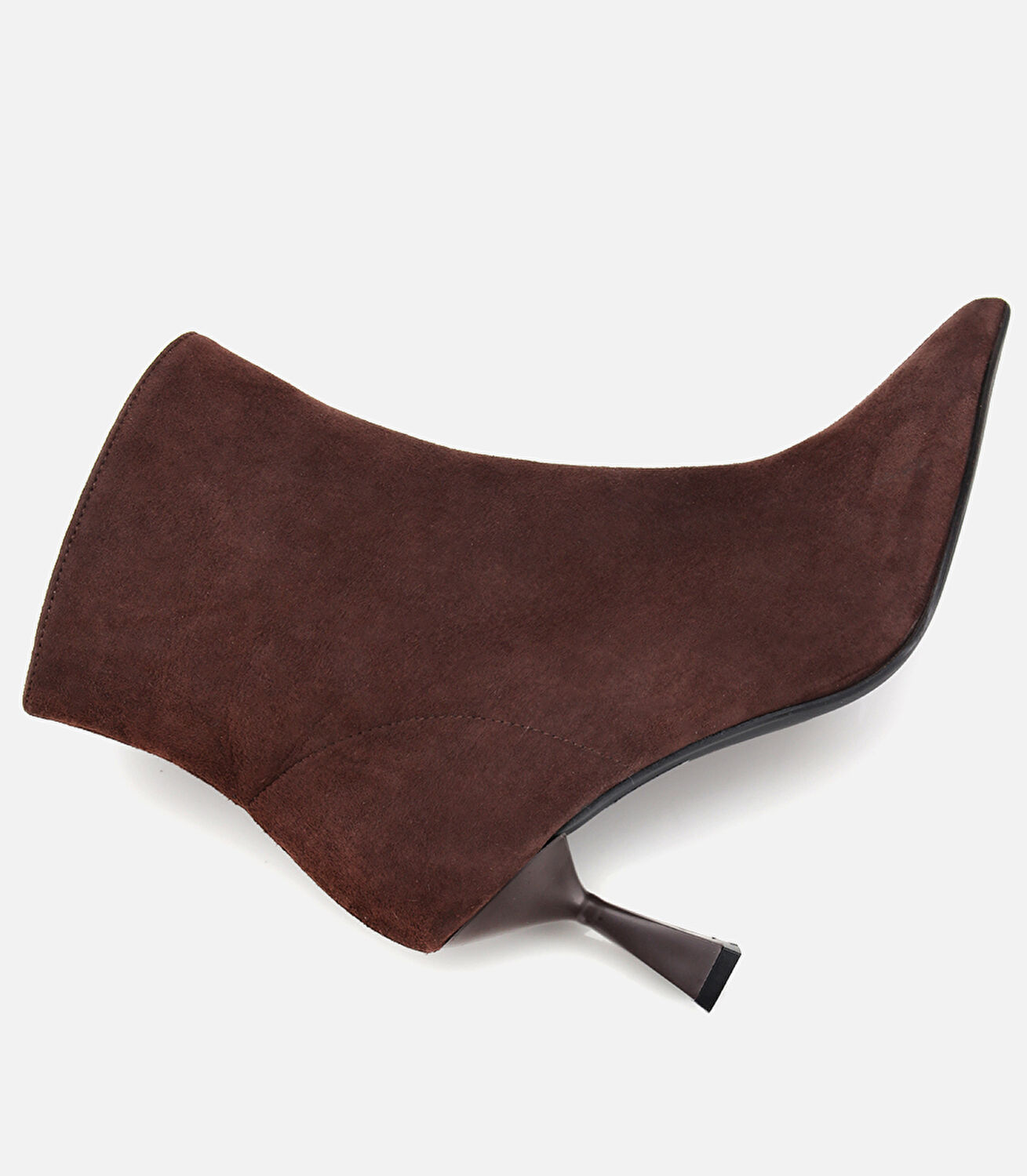 Kadın Süet Deri Kahverengi Dikiş Detaylı Sivri  Kısa Topuklu Bot