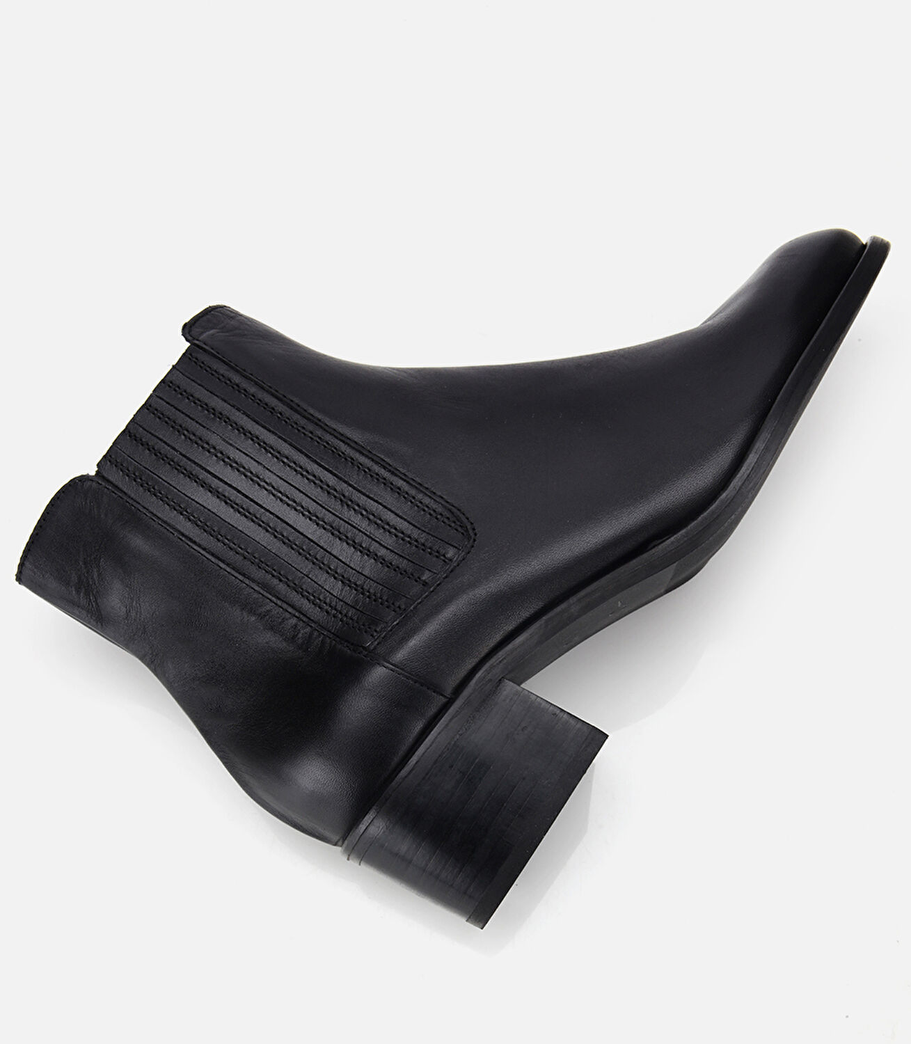 Kadın Deri Siiyah Lastik Detaylı Bilekte Düz Bot