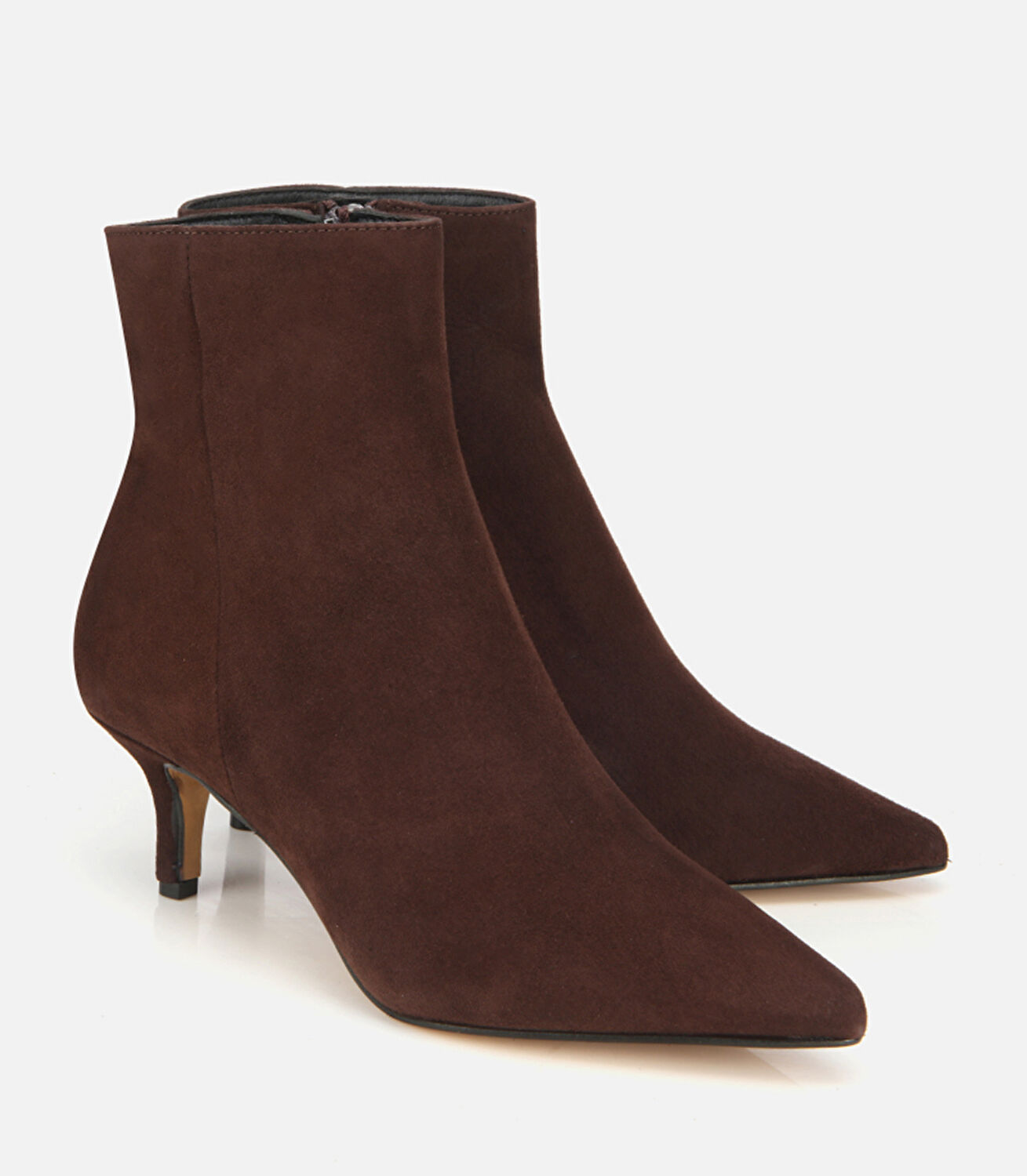 Kadın Süet Deri Kahverengi Sivri Burunlu Bilekte Topuklu Bot