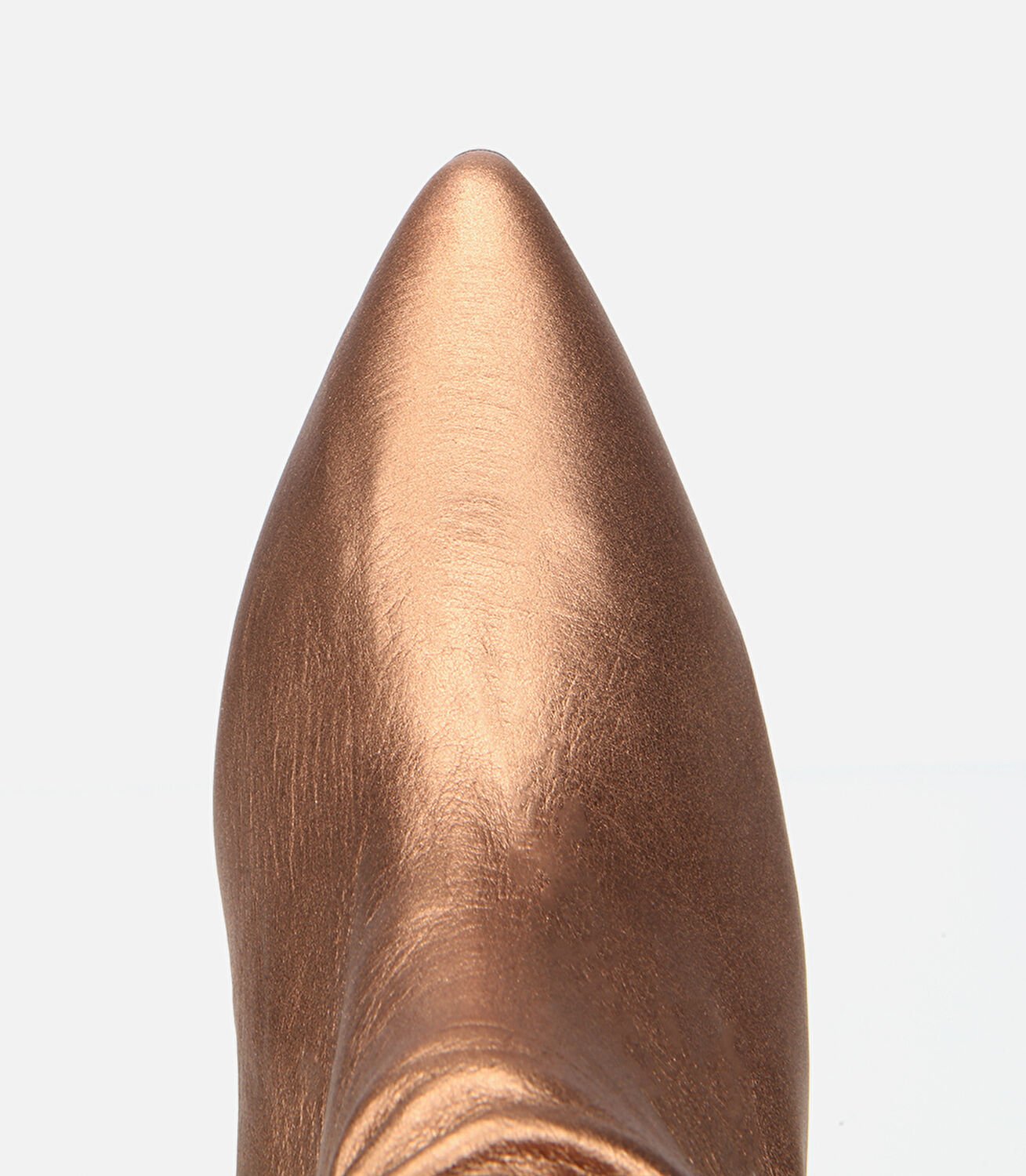 Kadın Deri Bronz Büzgülü Sivri Burunlu İnce Topuklu Bot