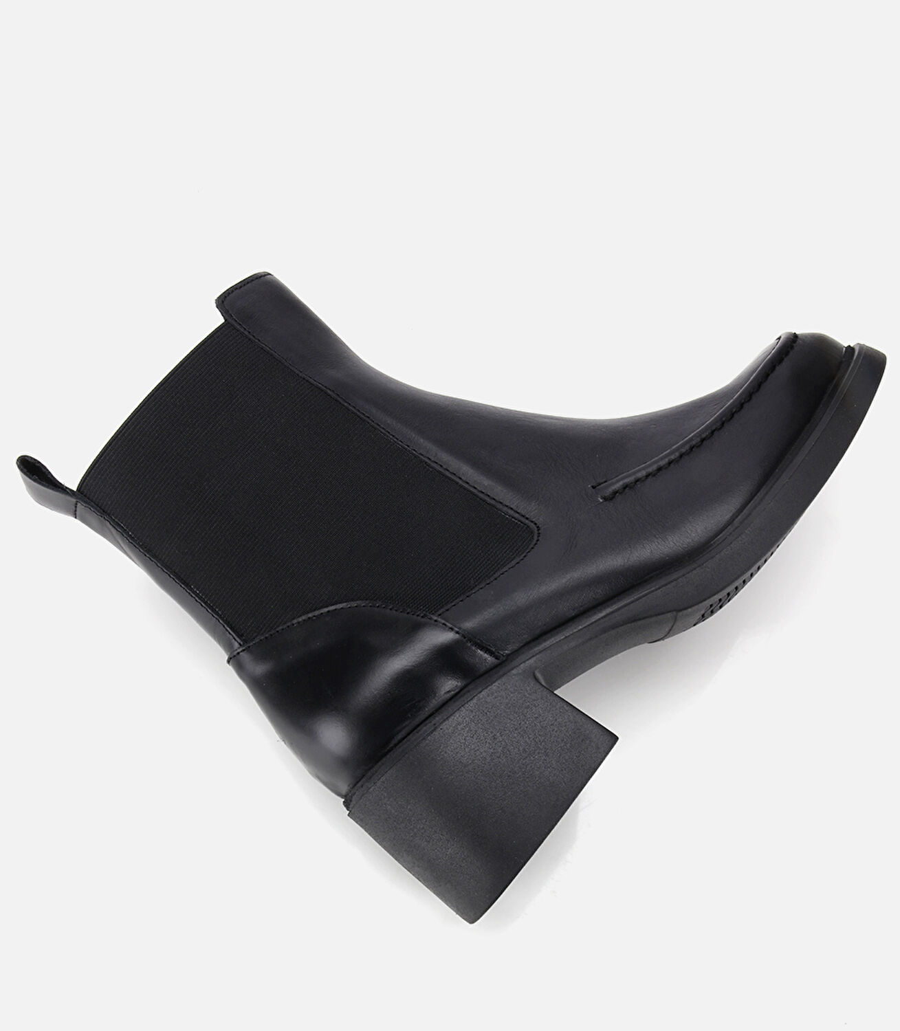 Kadın Deri Siyah Lastik Detaylı Topuklu Bot