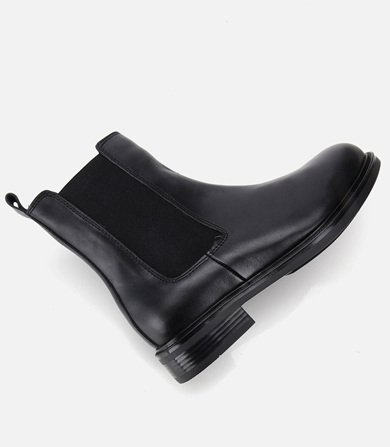 Kadın Deri Siyah Lastik Detaylı Düz Bot