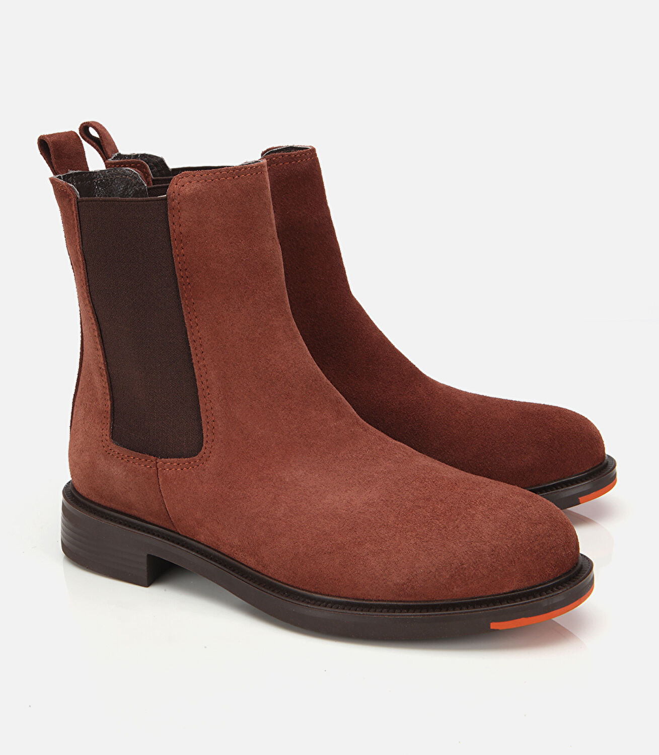 Kadın Süet Deri Taba Lastik Detaylı Düz Bot