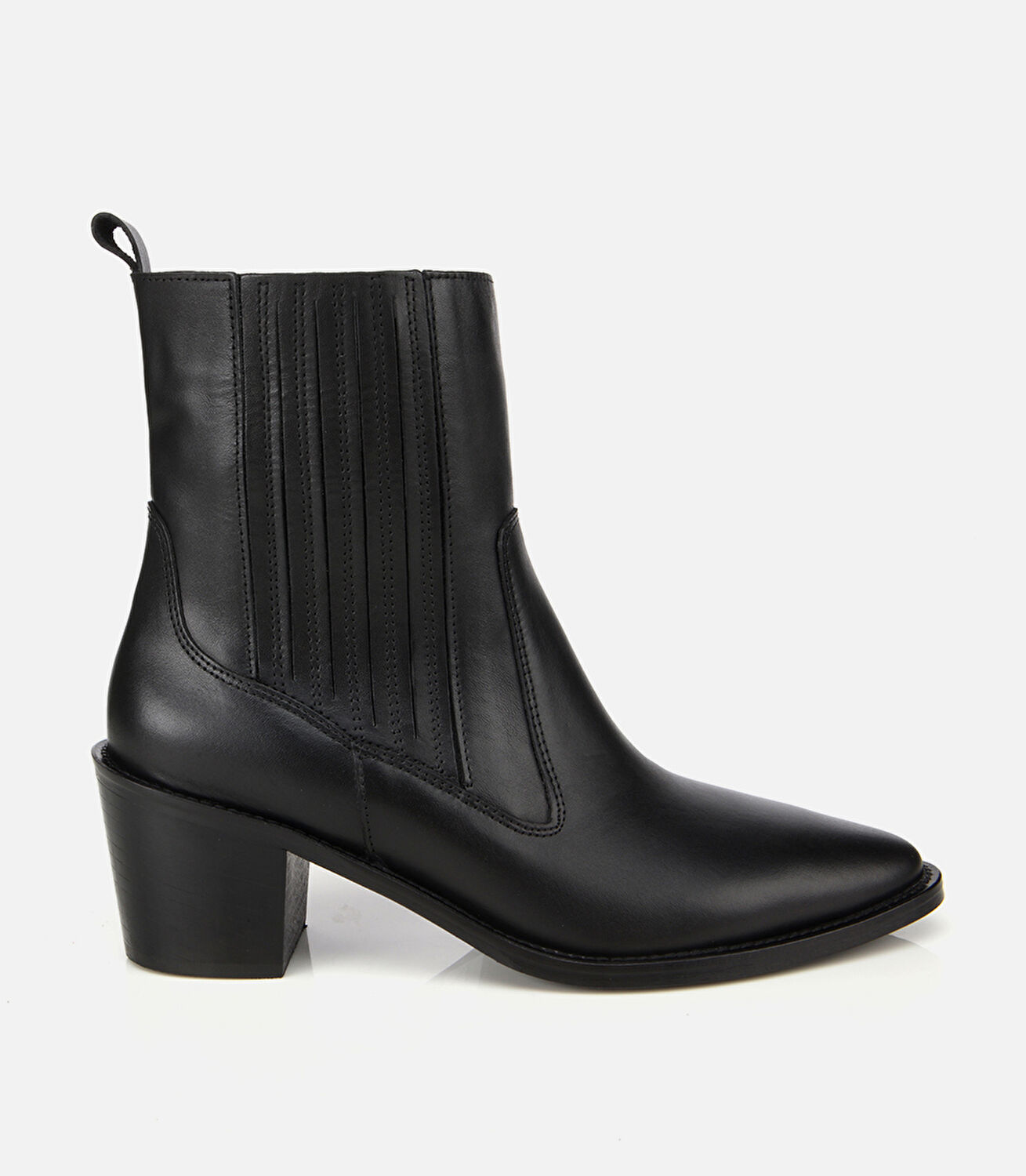 Kadın Deri Siyah Lastik Detaylı Fermuarlı Kovboy Düz Bot