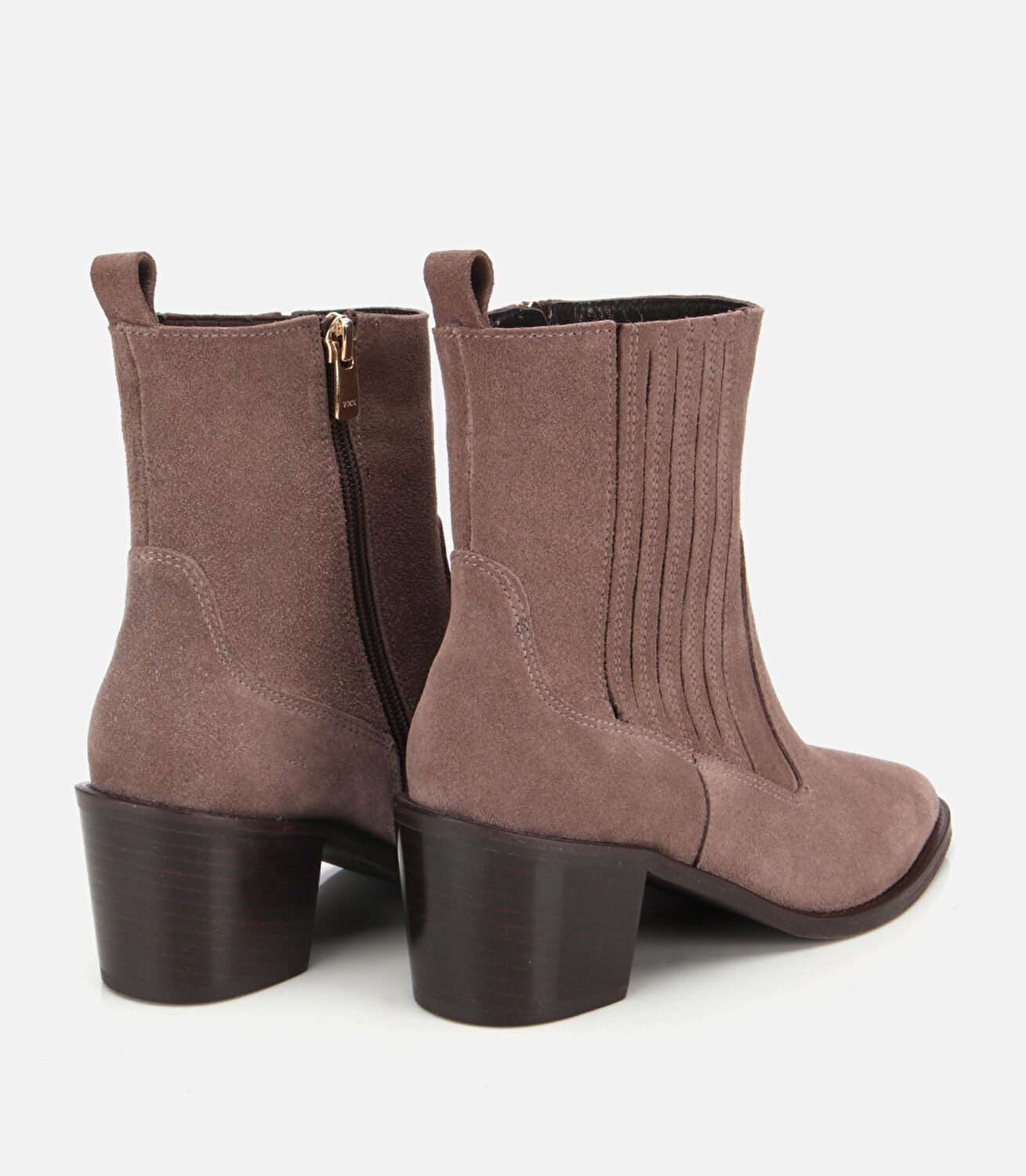 Kadın Süet Deri Vizon Sivri Burunlu Lastik Detaylı Topuklu Bot