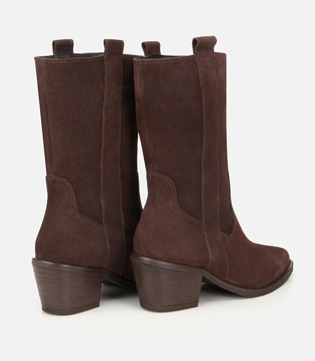 Kadın Süet Deri Kahverengi Western Kovboy Topuklu Bot