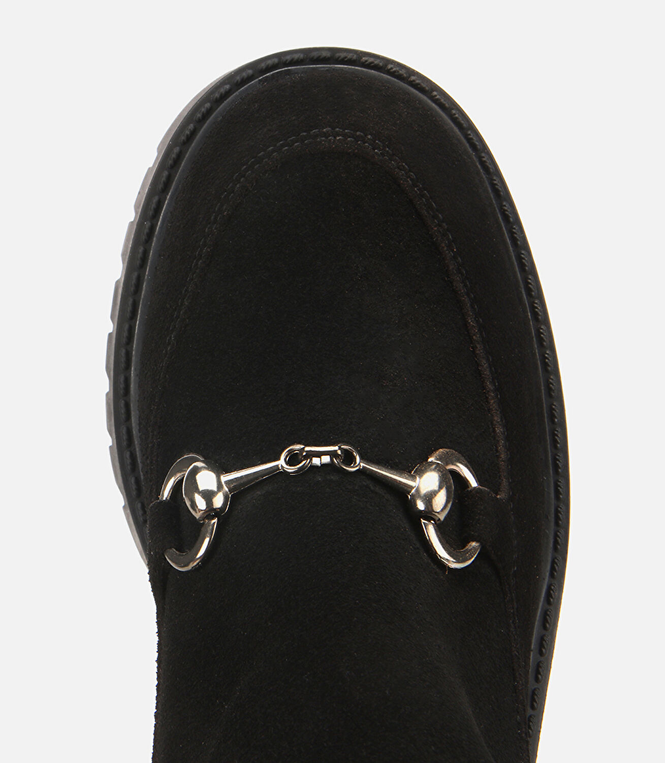 Kadın Süet Deri Siyah Tokalı Lastik Detaylı  Kalın Tabanlı Topuklu Bot