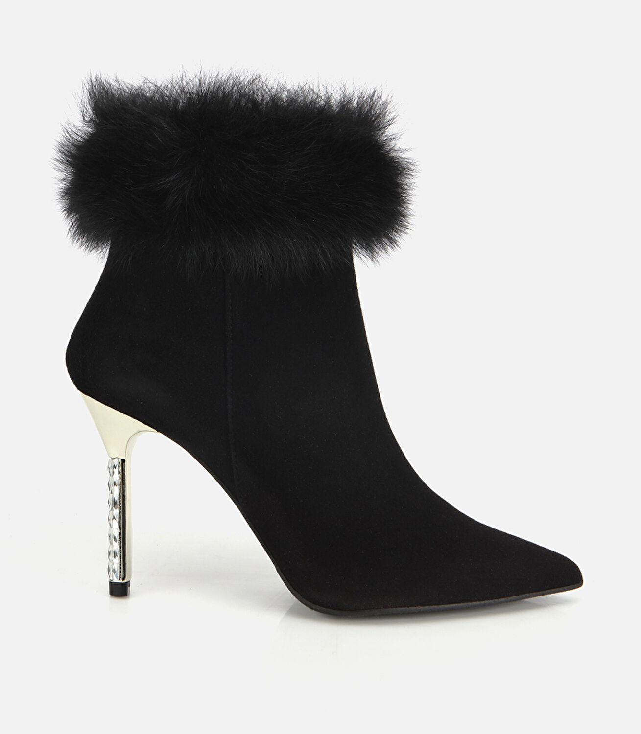 Kadın Süet Deri Tüy Detaylı İnce Topuklu Bot